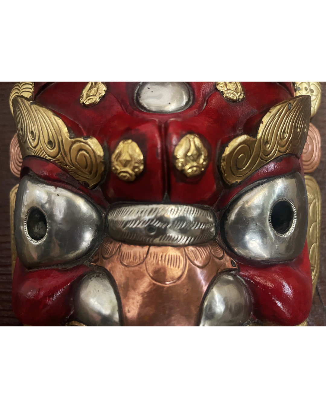 Red Mahākāla Handmade Wooden Mask