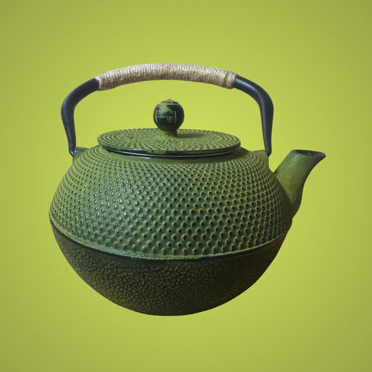 Cast-Iron Hobnail TeaPot - Traditional Japanese Tetsubin (Tetsu-Kyusu) Olive Green Arare TeaPot 1200ml