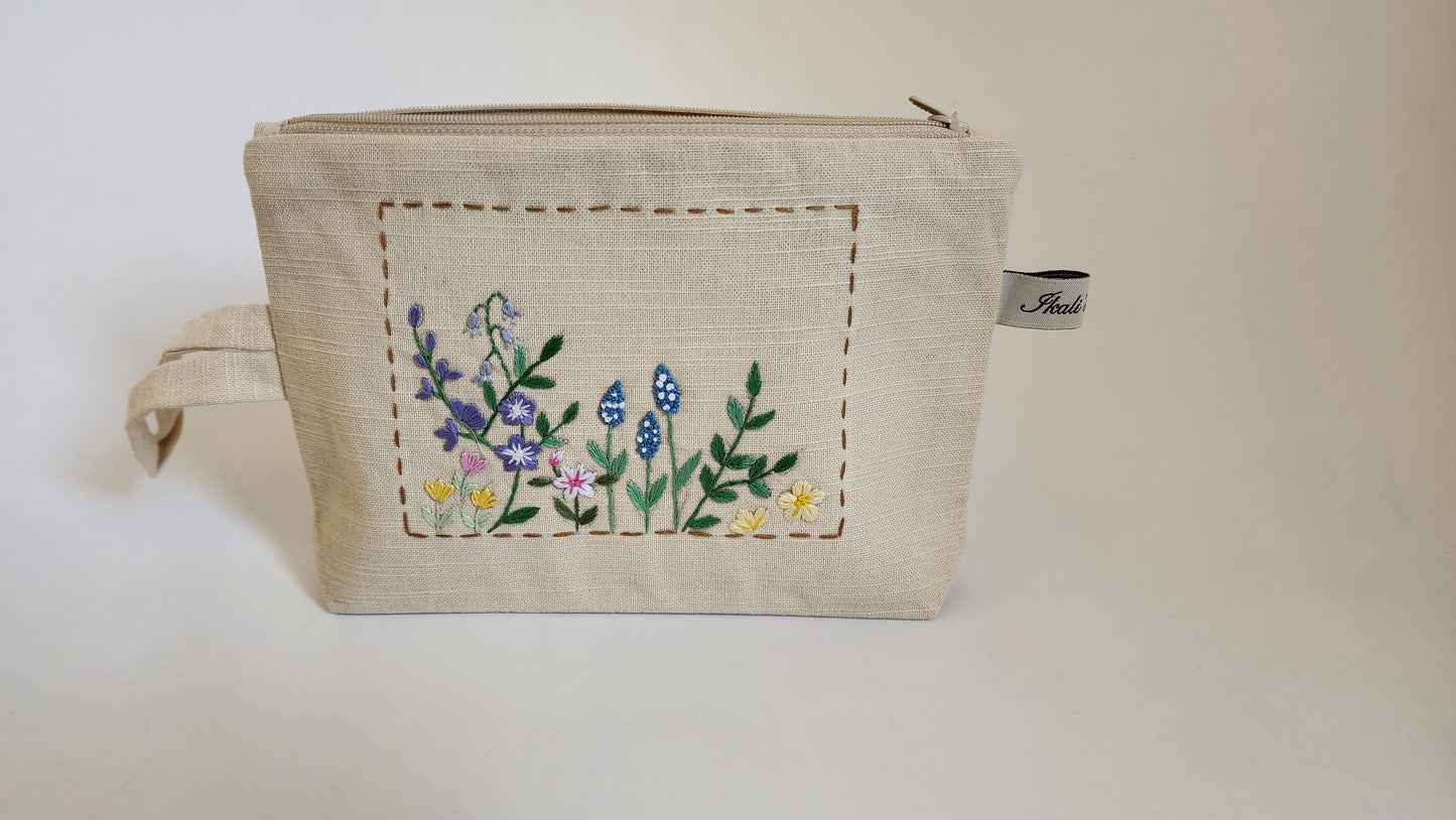 Ikali - Blooms - Hand-embroidered Utility Pouch