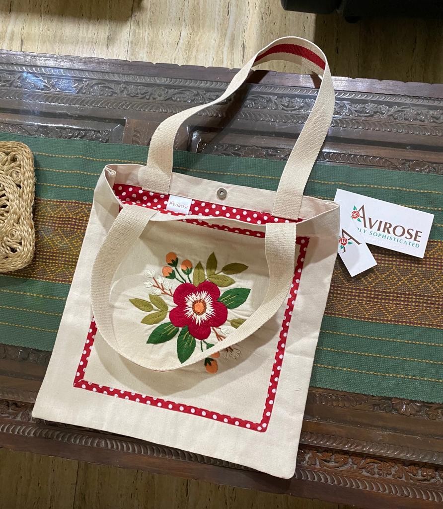 Red Cherry - Hand-embroidered Tote