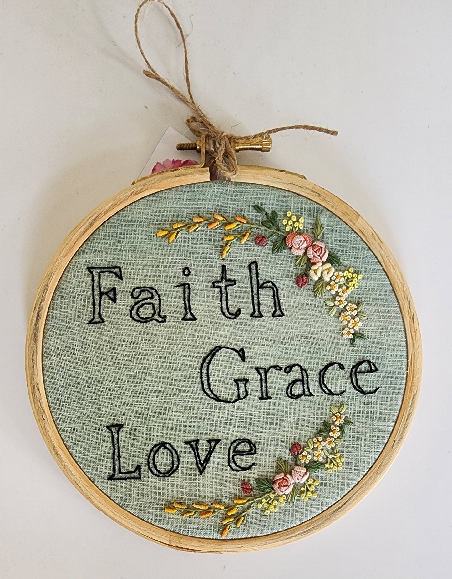 Ikali - Faith Grace Love - Hand-embroidered Wall-hanging Hoop