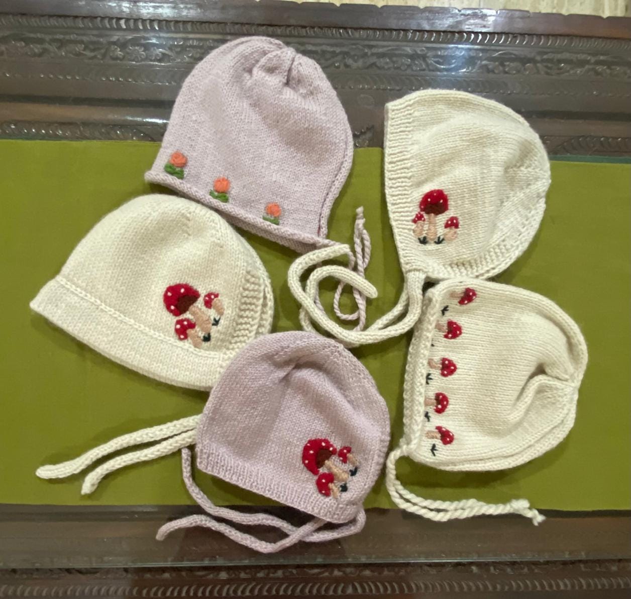 Handknit & Hand-embroidered Merino Wool Unisex Super Soft Premium Baby Bonnet