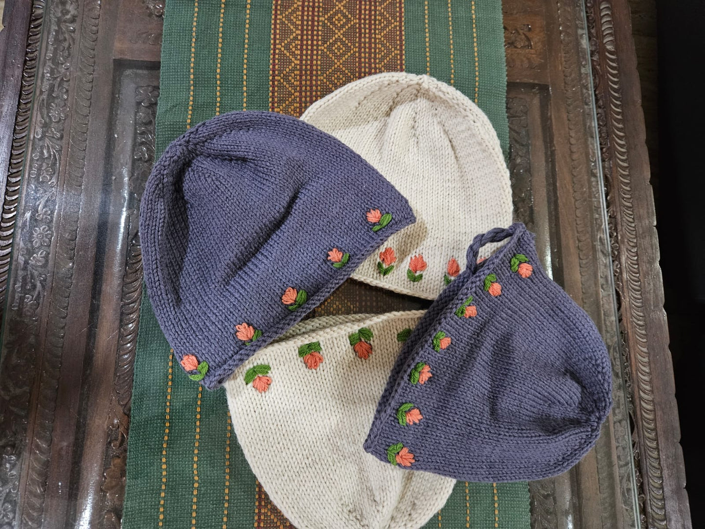 Handknit & Hand-embroidered Merino Wool Unisex Super Soft Premium Baby Bonnet