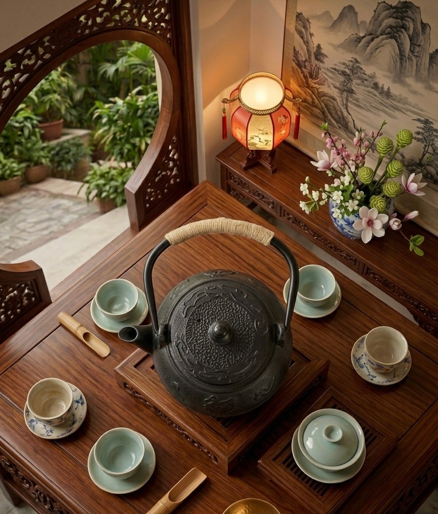 Cast-Iron Hobnail TeaPot - Traditional Japanese Tetsubin (Tetsu-Kyusu) Black Dragon TeaPot 1250ml