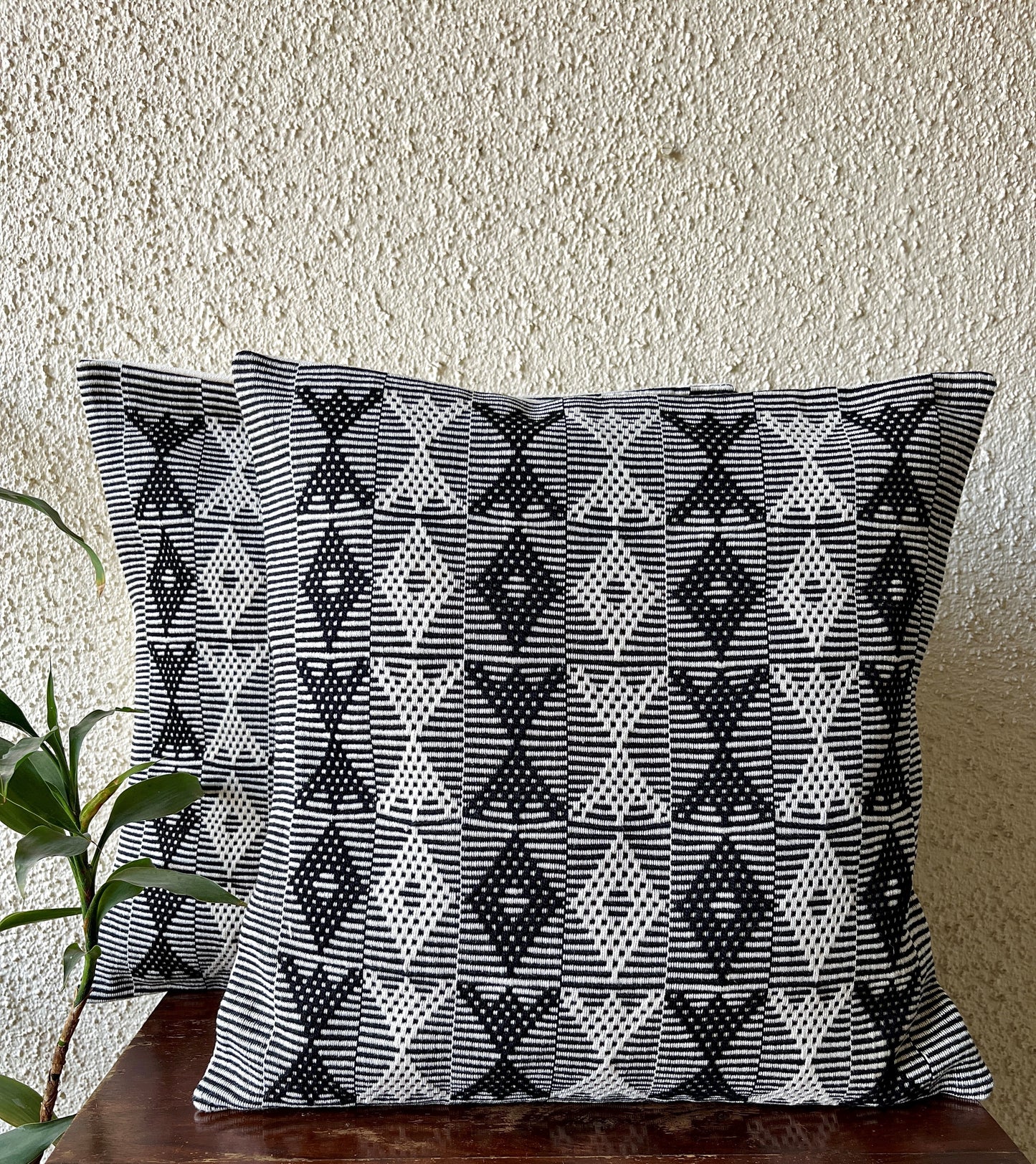 Chizami Weaves - Loin Loom Handwoven Cushion Cover Set with White and Black Motifs (Set of 4)