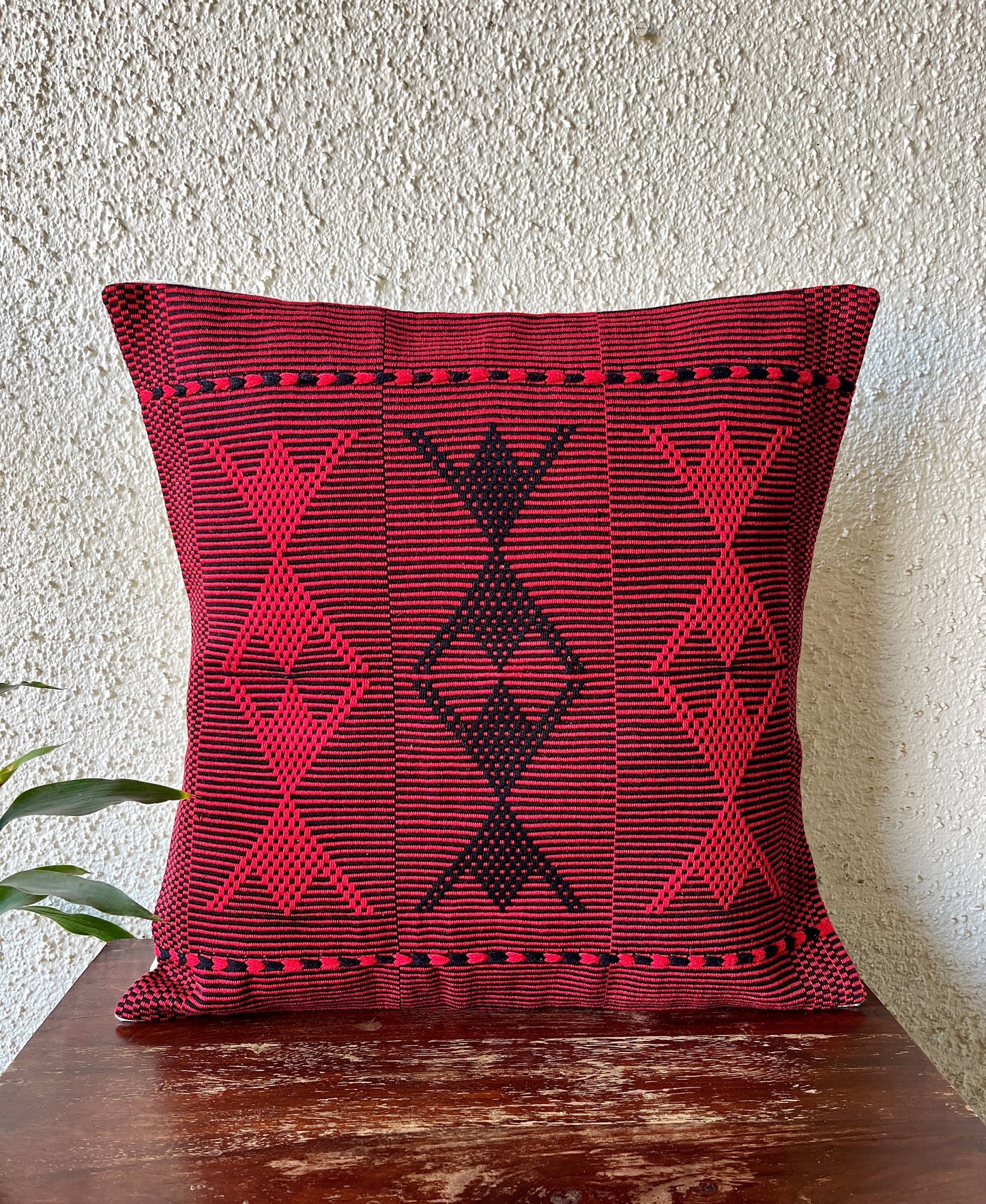 Chizami Weaves - Loin Loom Handwoven Cushion Cover Set in Red with Black Motifs (Set of 4)