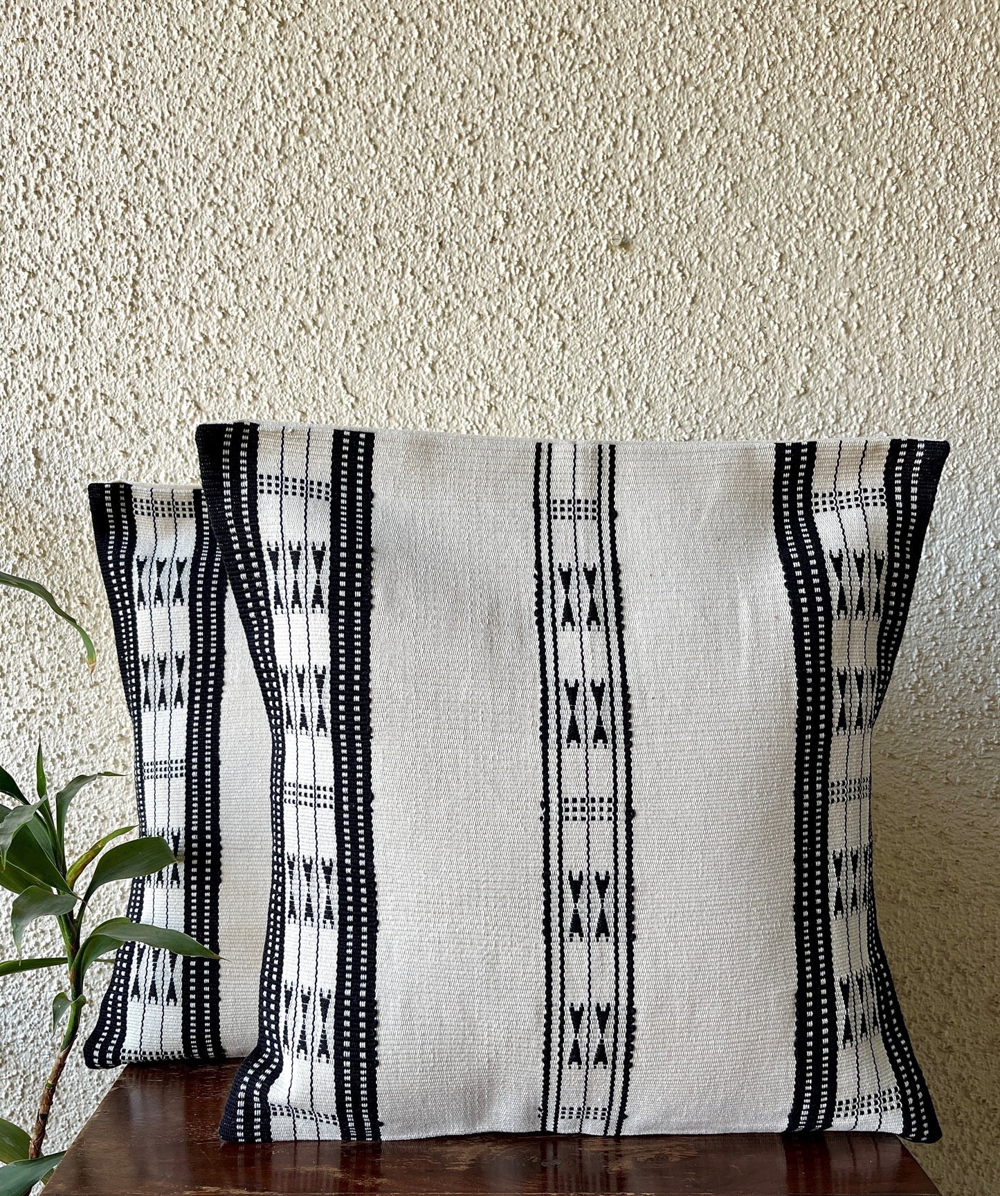 Chizami Weaves - Loin Loom Handwoven Cushion Cover Set in White with Black Motifs (Set of 4)