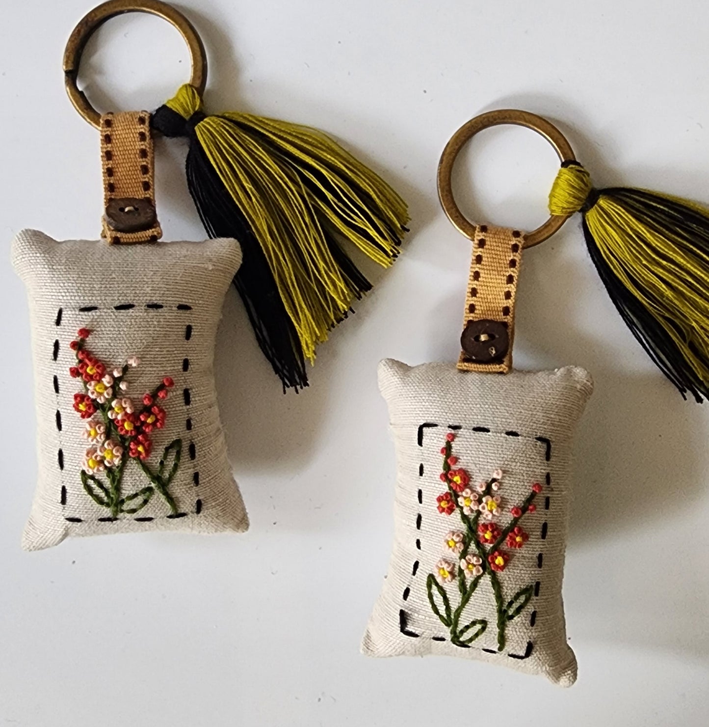 Ikali - Peach and Red - Hand-embroidered Keychain