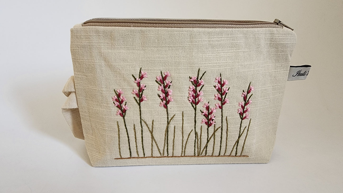Ikali - Pink Buds - Hand-embroidered Utility Pouch