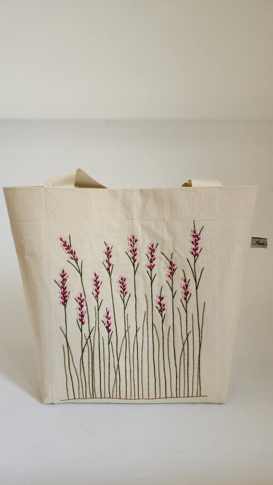 Ikali - Pink Willows - Hand-embroidered Tote