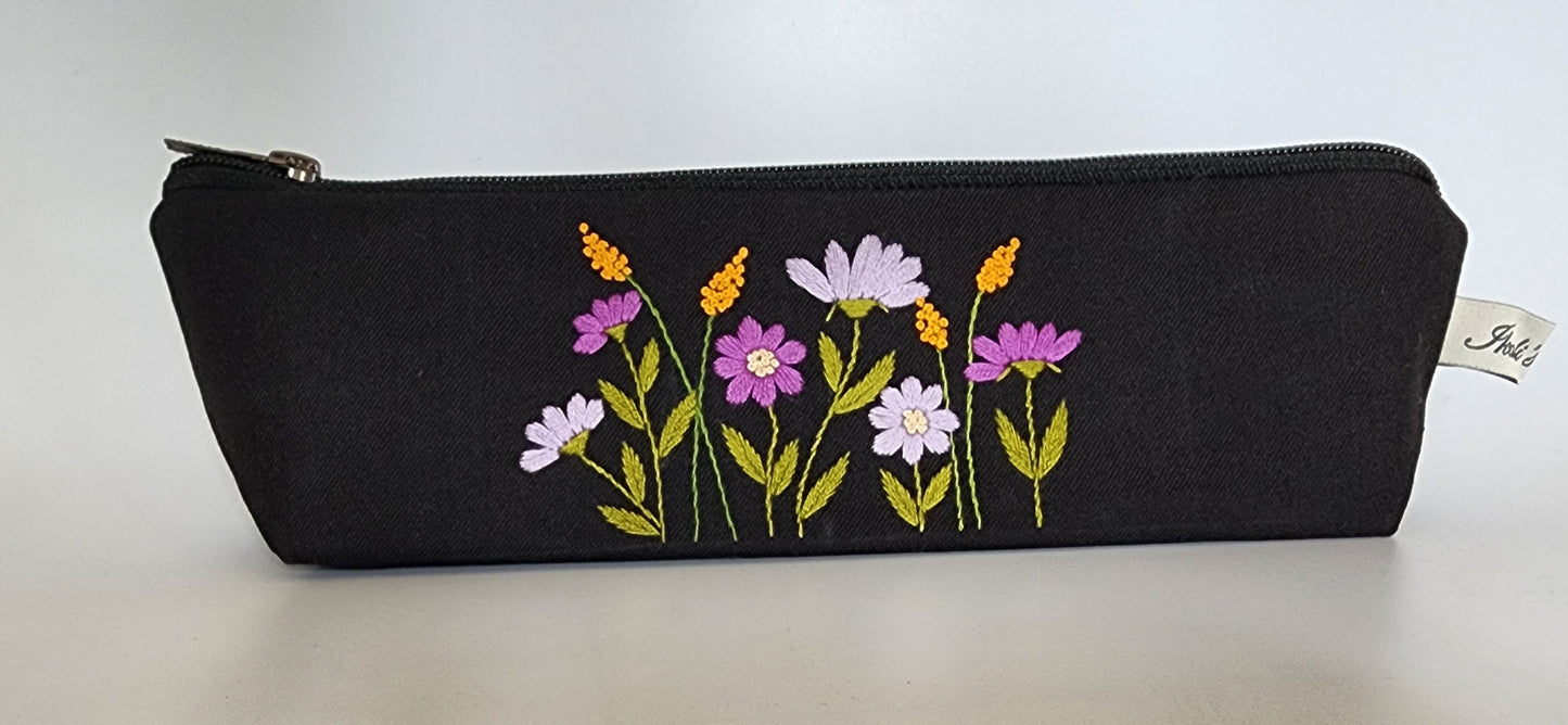 Purple Cosmos - Hand-embroidered Multi-purpose Zip Pouch