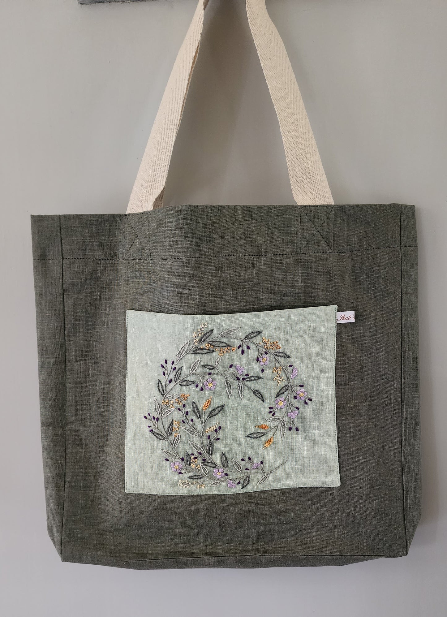 Ikali - Purple Flower Twirl - Hand-embroidered Tote