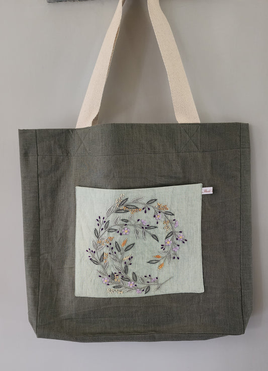 Ikali - Purple Flower Twirl - Hand-embroidered Tote