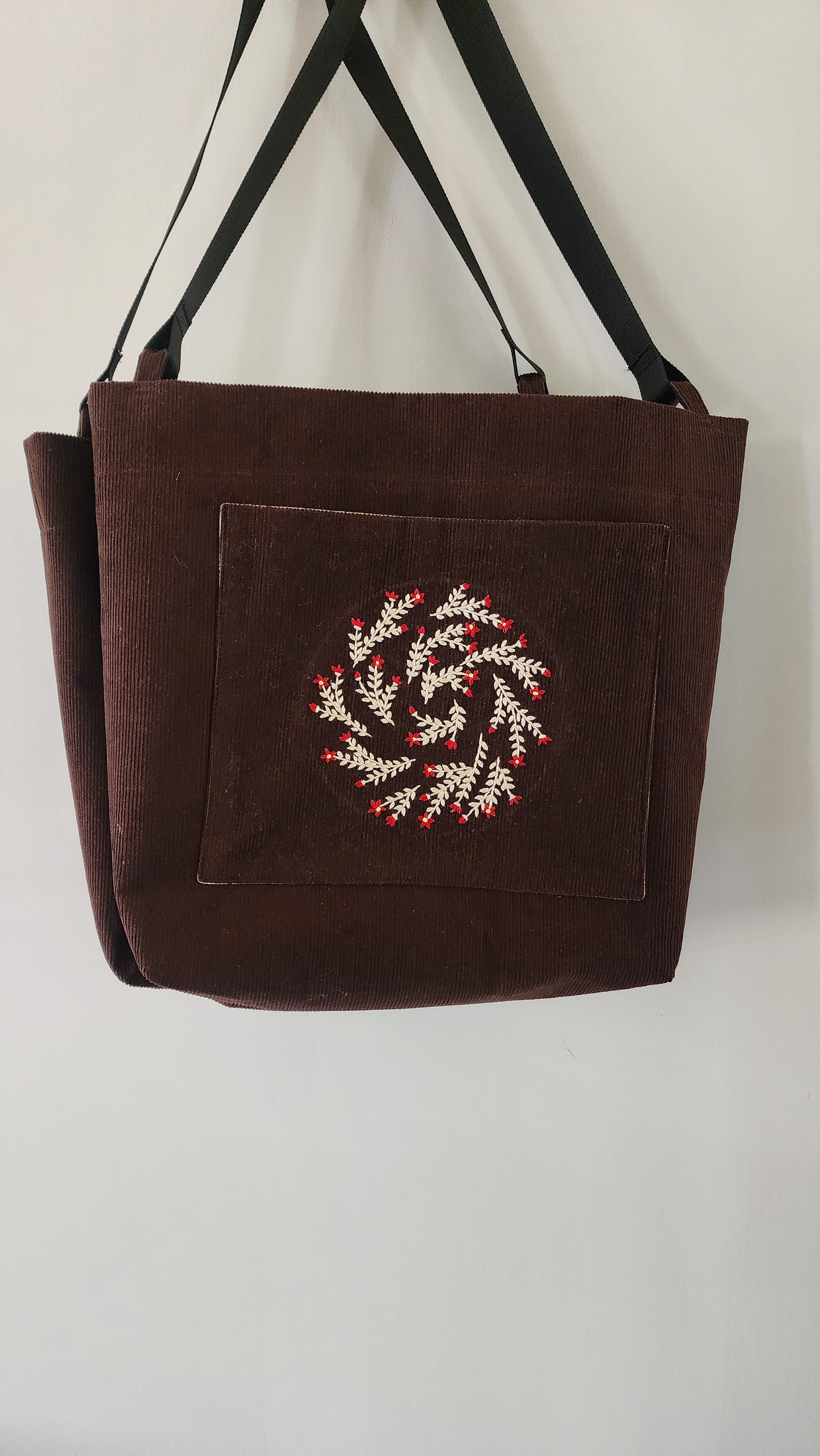 Ikali - Red Flower Circle - Hand-embroidered Tote