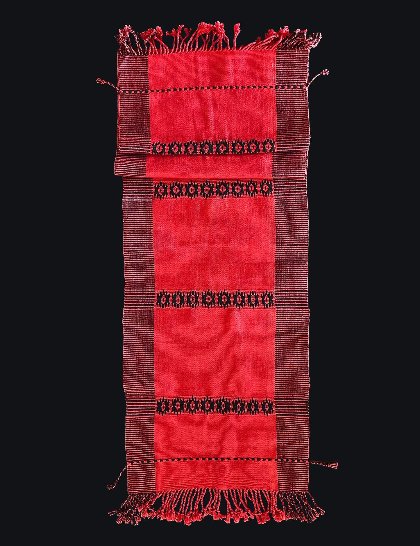 Chizami Weaves - Loin Loom Handwoven Table Runner in Red & Black