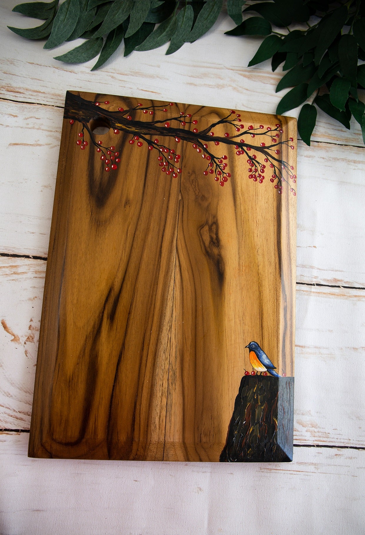 Nature Inspired Hand-painted Rectangular Teakwood Platter / Cheese Board