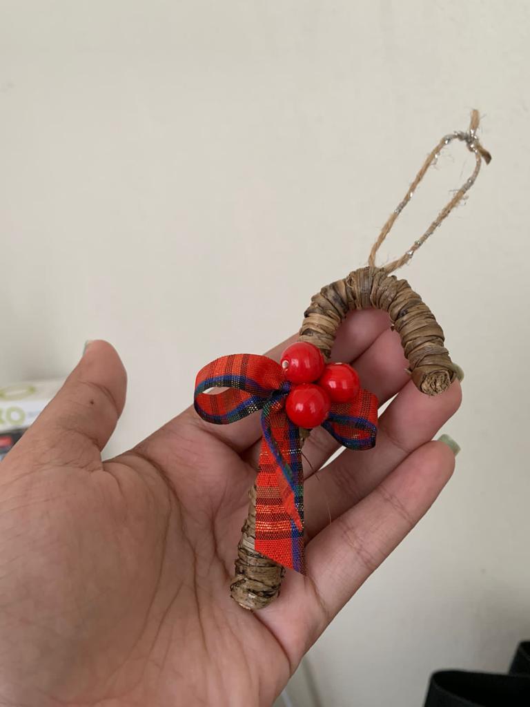 Christmas Tree Ornament in Banana Fibre - Candy Stick (Set of 2)