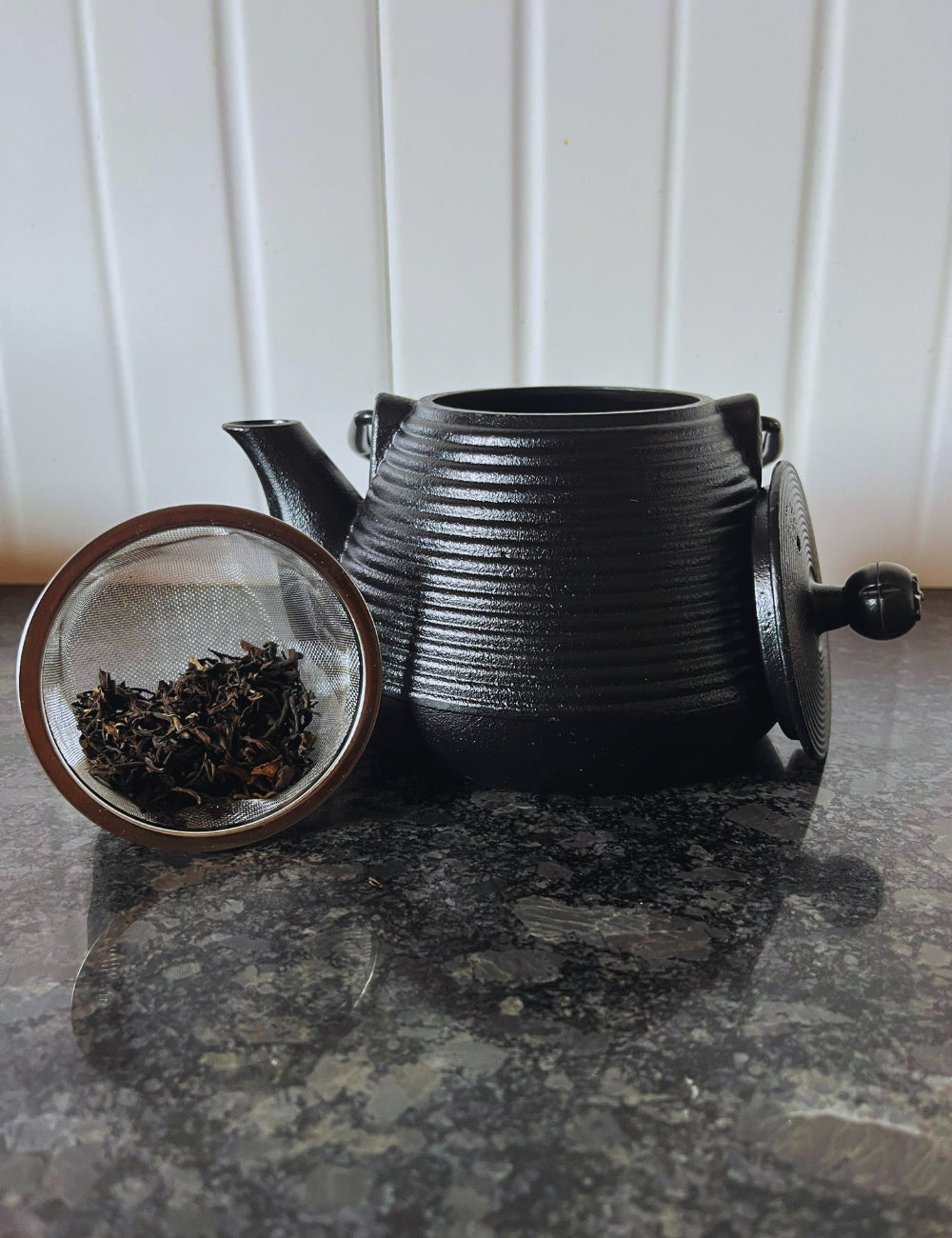 Cast-Iron Hobnail TeaPot - Traditional Japanese Tetsubin (Tetsu-Kyusu) Black Lines TeaPot 1000ml