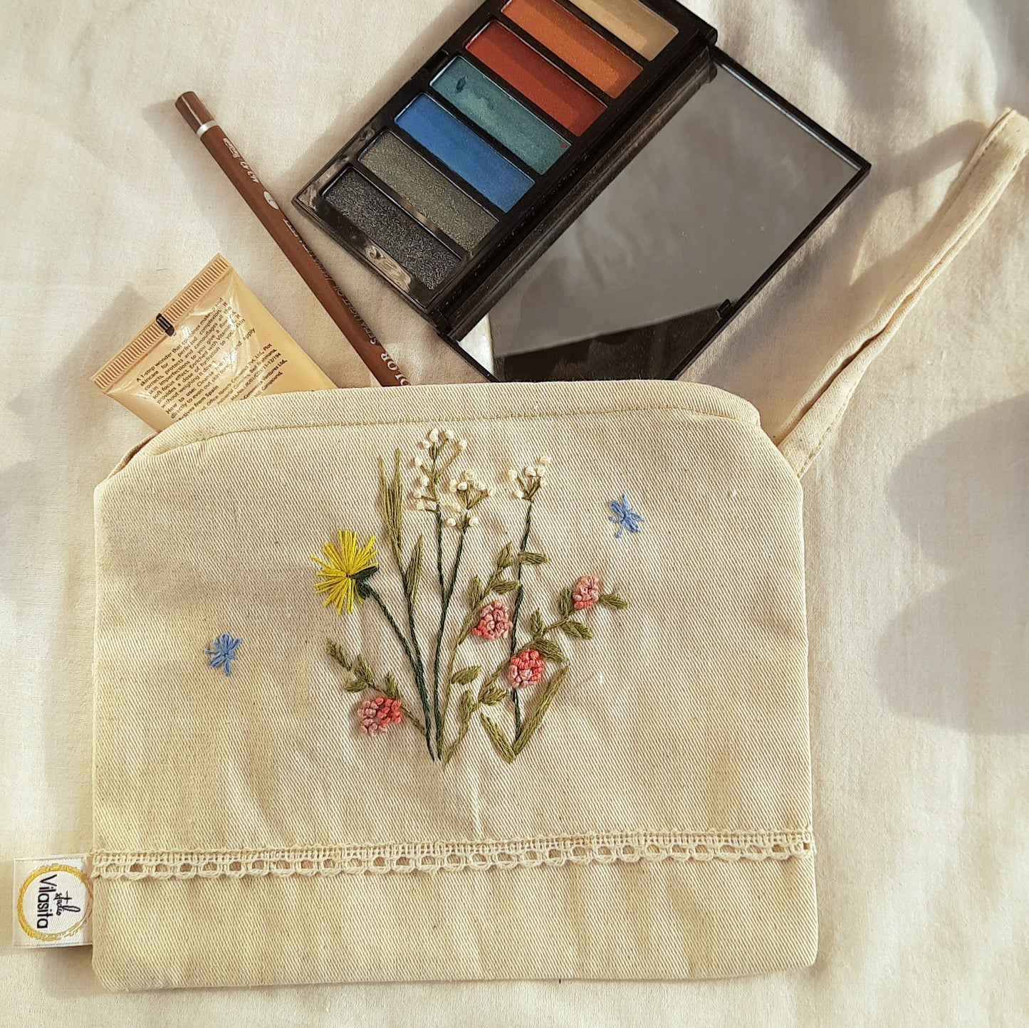 Studio VilaSita - Wildflower Bouquet Hand-embroidered Utility Pouch