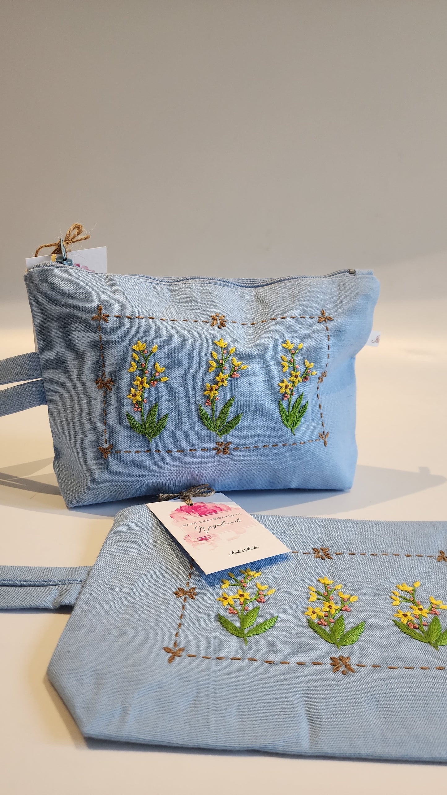 Ikali - Yellow Flower Frame - Hand-embroidered Utility Pouch