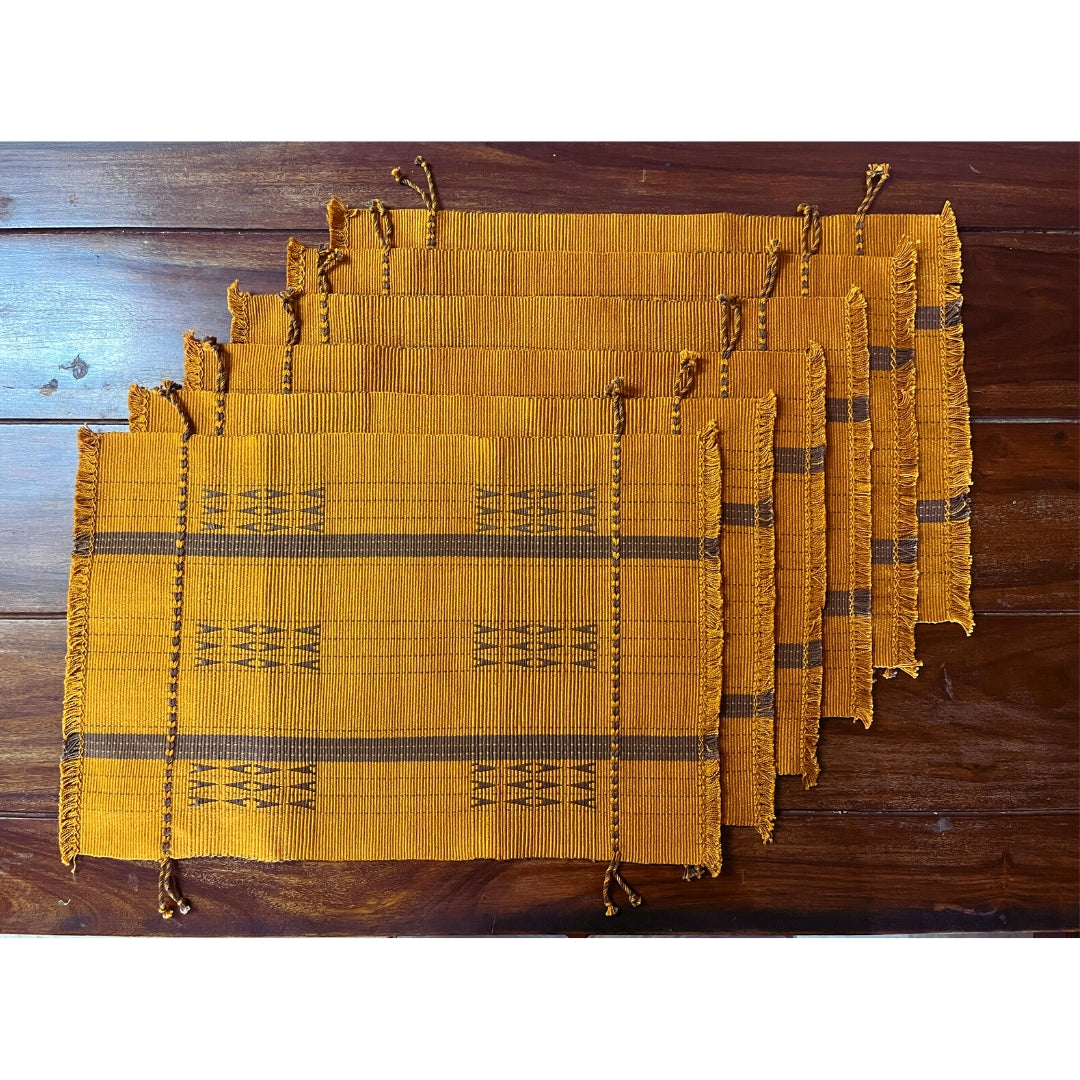 Chizami Weaves - Loin Loom Handwoven Table Set: Runner & 6 Table Mats in Golden Mustard