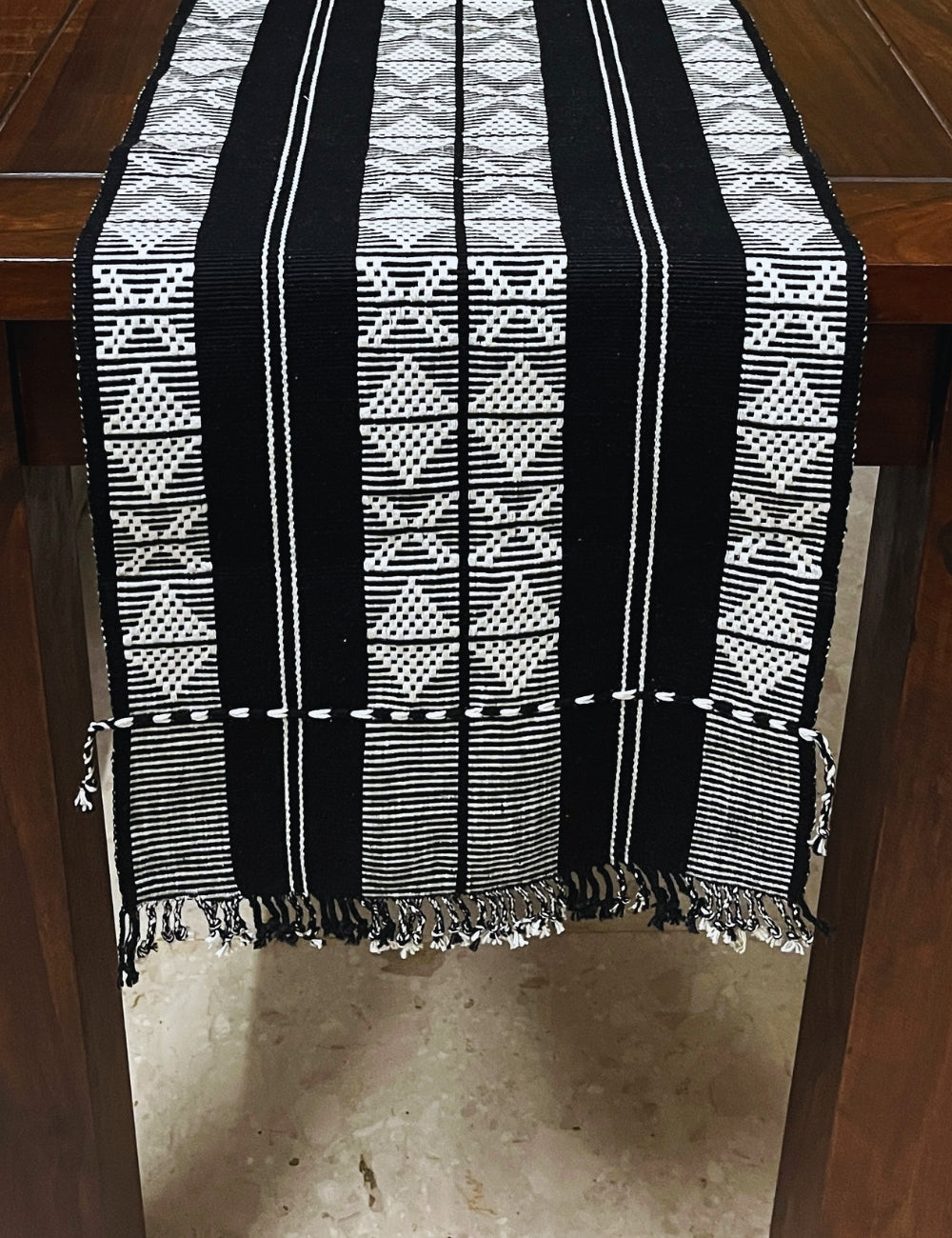 Chizami Weaves - Loin Loom Handwoven Table Runner in Black & White