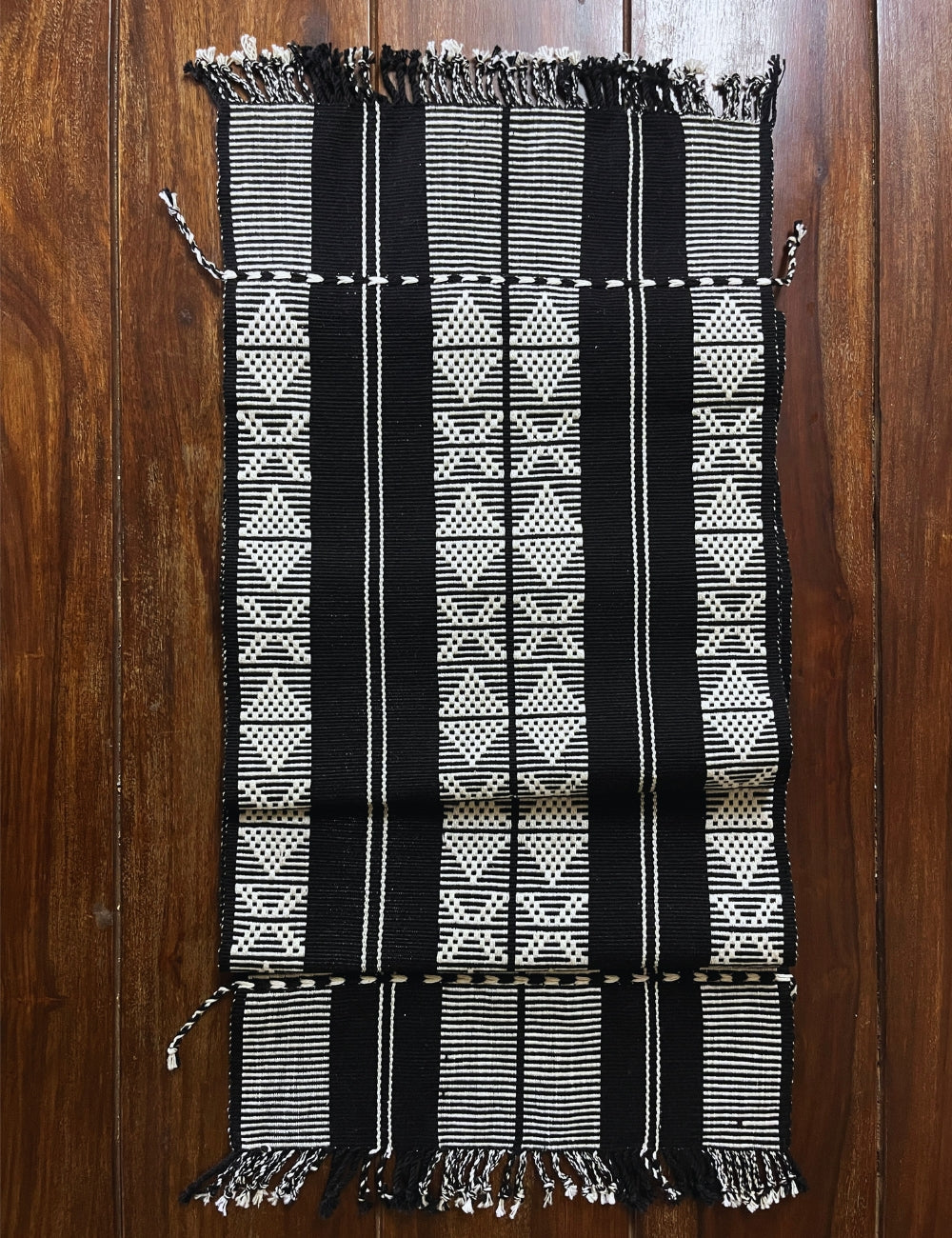 Chizami Weaves - Loin Loom Handwoven Table Runner in Black & White