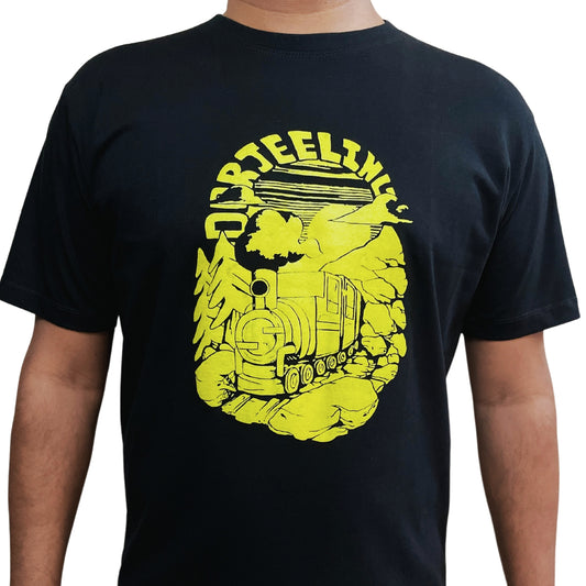 Darjeeling Train - Black - Regular Fit 100% Cotton T-Shirt
