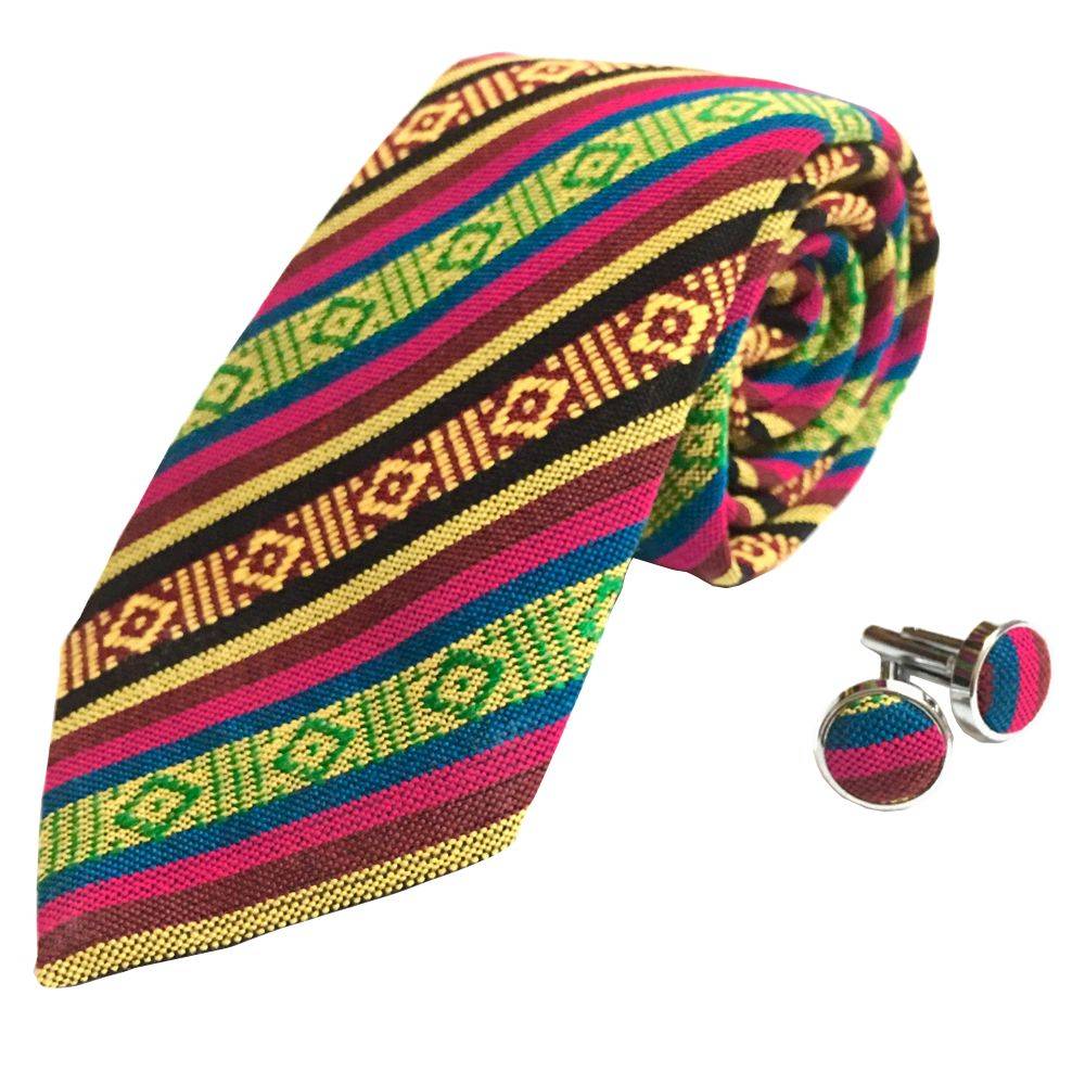 Himalayan Knot Gemstone Gala Stripes Tie and matching cufflinks. Unique & handmade.