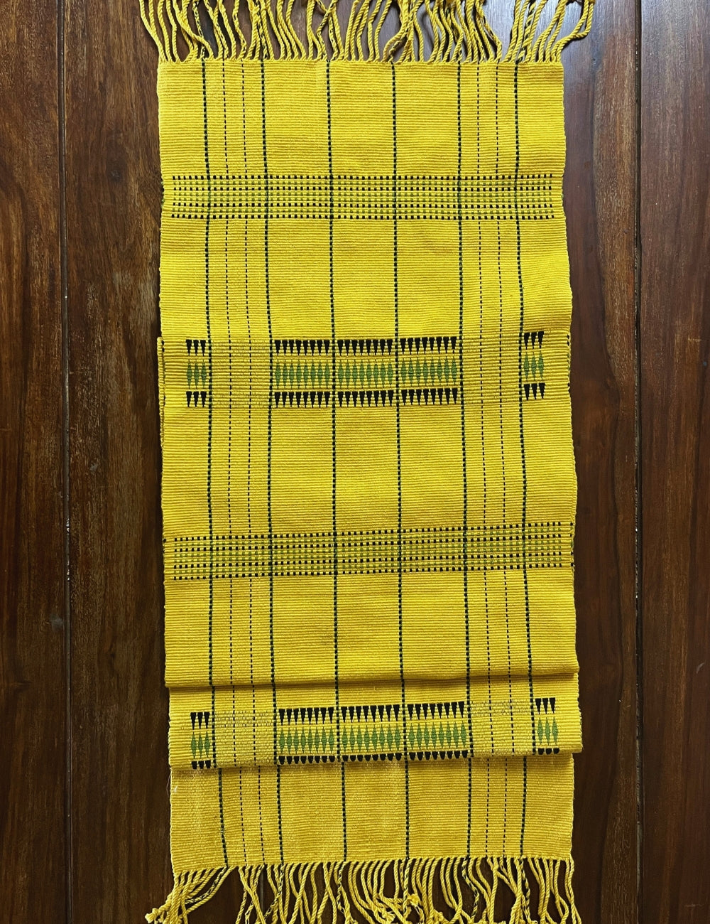 Chizami Weaves - Loin Loom Handwoven Table Runner in Lime Yellow
