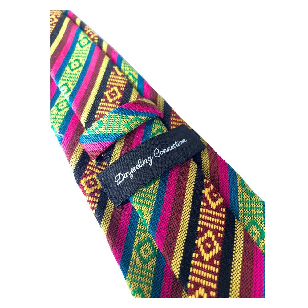 Himalayan Knot Gemstone Gala Stripes Tie and matching cufflinks. Unique & handmade. Back and Branding