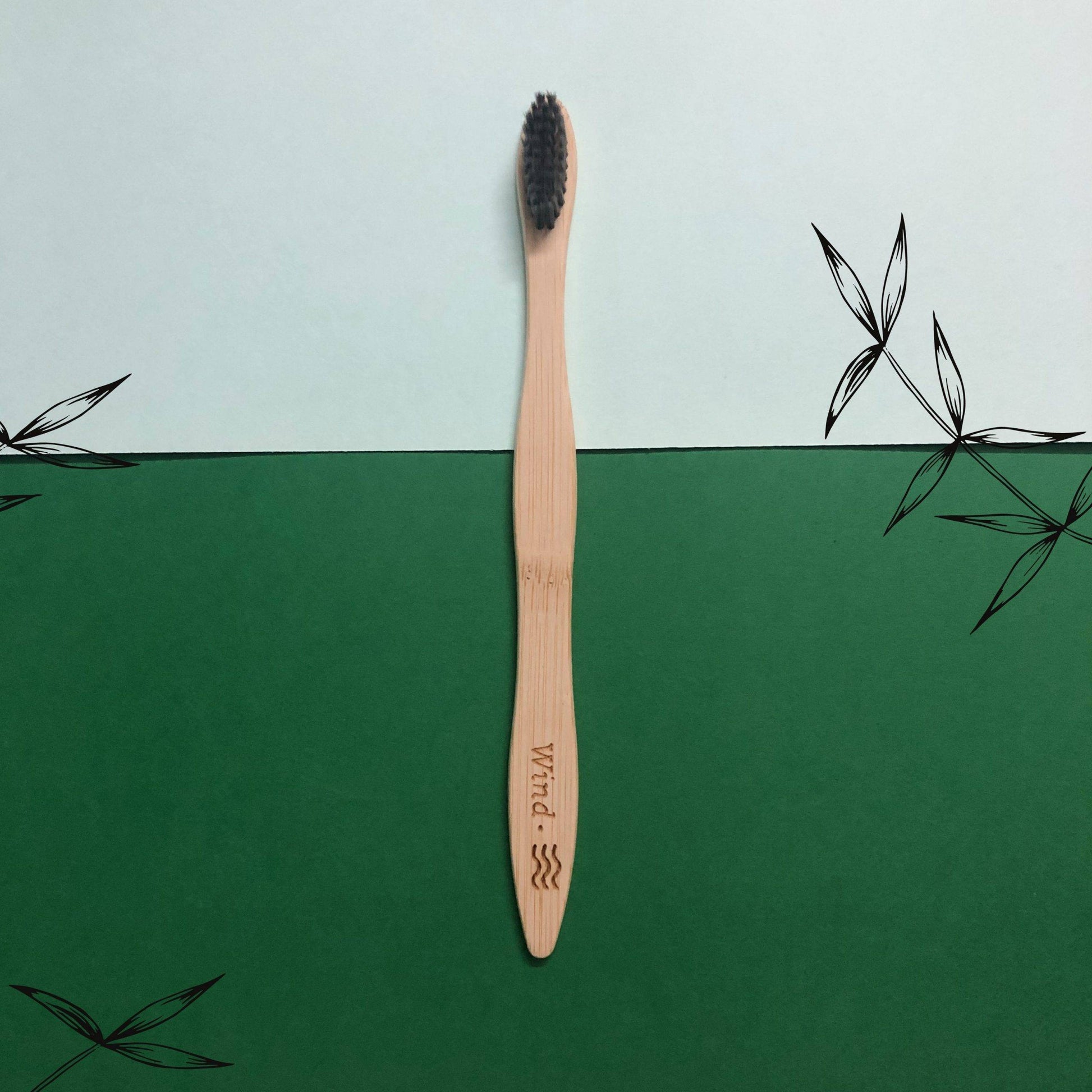 100% Biodegradable Bamboo Toothbrush with Soft Charcoal-activated Bristles - Wind