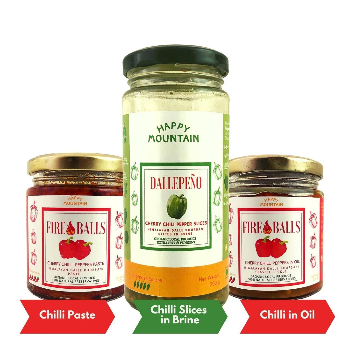 Dalle Power Kit - (Chilli Paste + Chilli in Oil+ Chilli Slices in Brine) - Happy Mountain