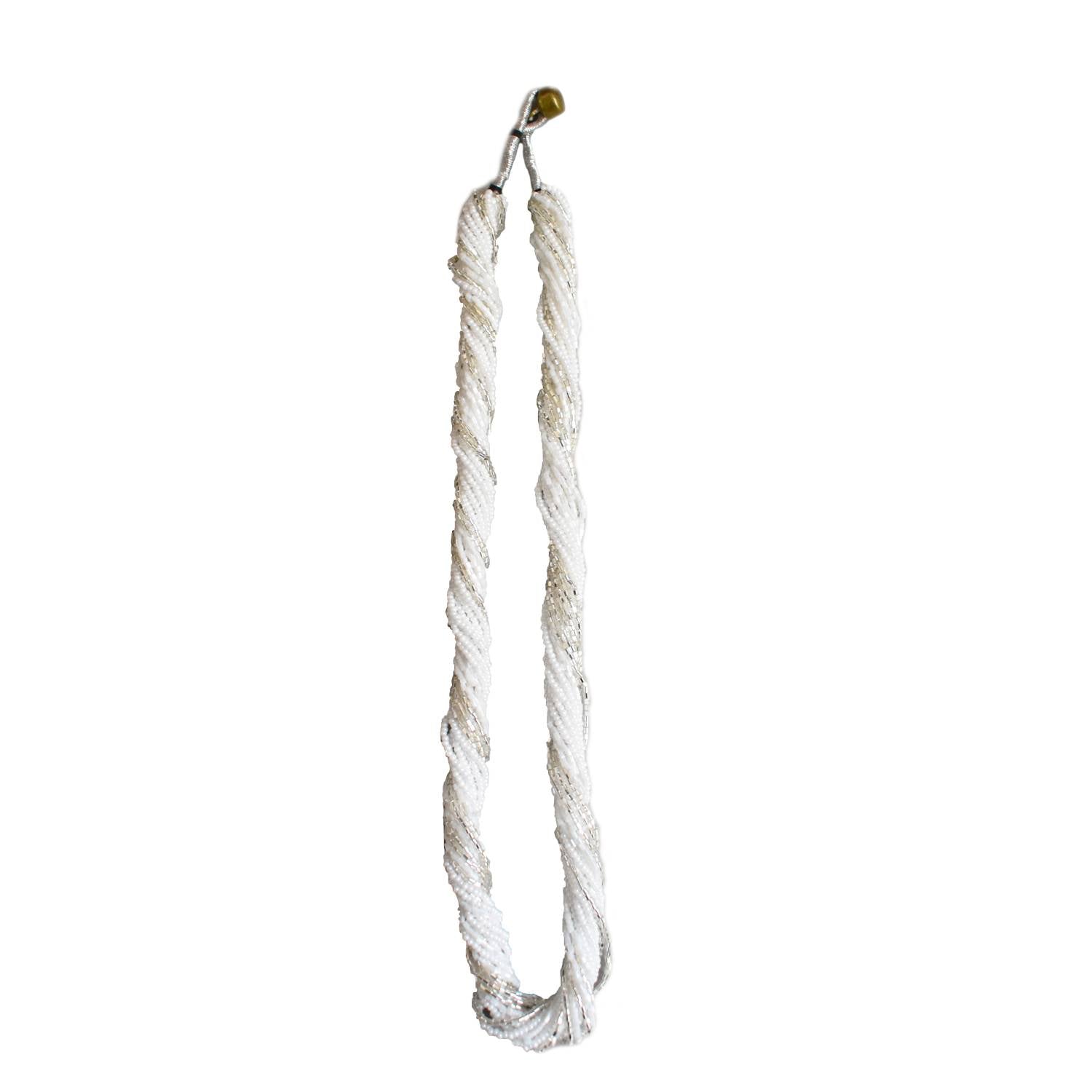 Beaded Potay Multi Strand Multi Color Twist Necklace White Silver