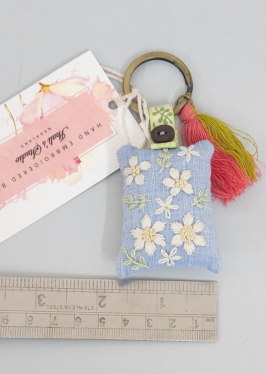 Ikali - Cream Flowers - Hand-embroidered Keychain