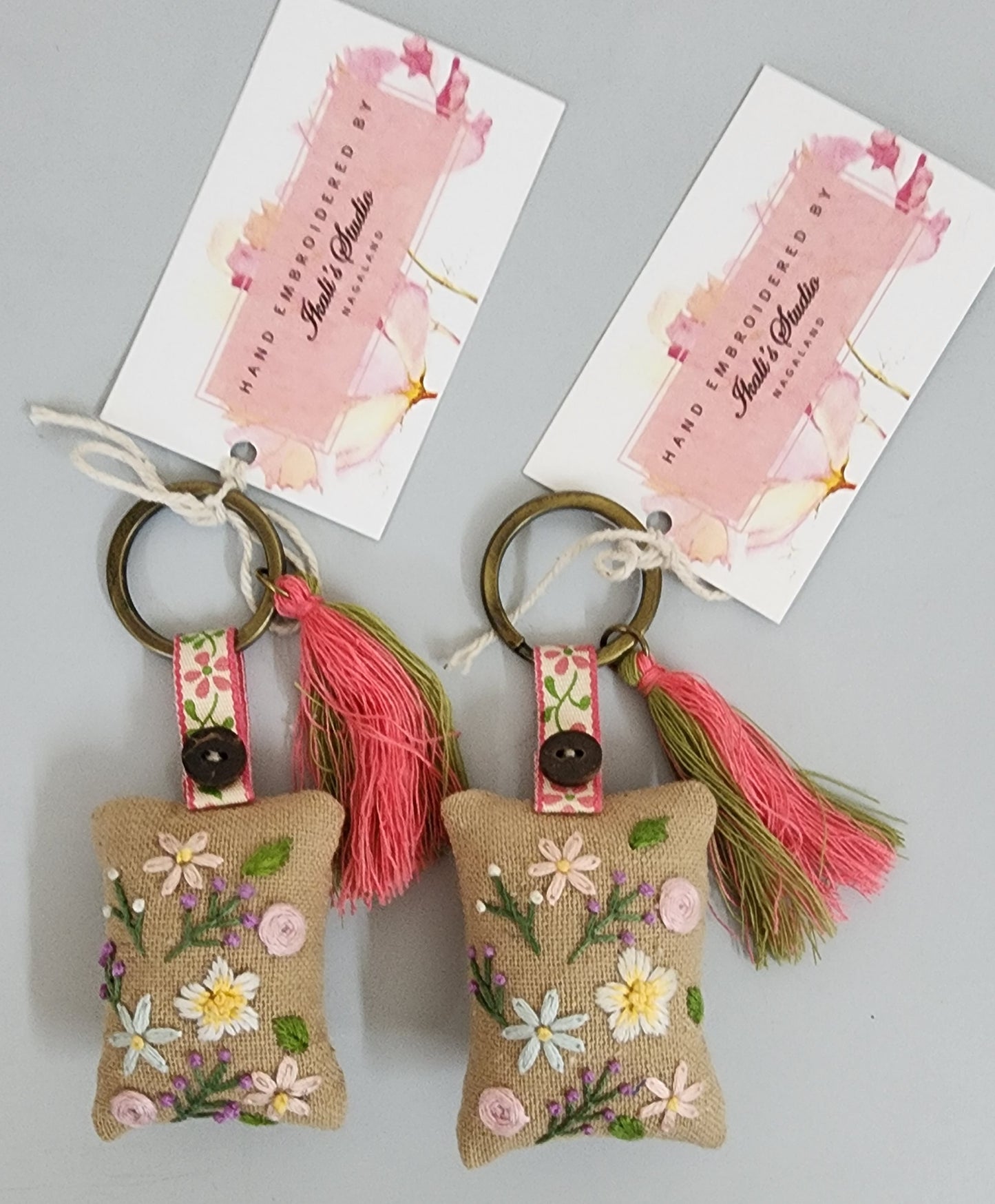 Ikali - Falling Flowers - Hand-embroidered Keychain