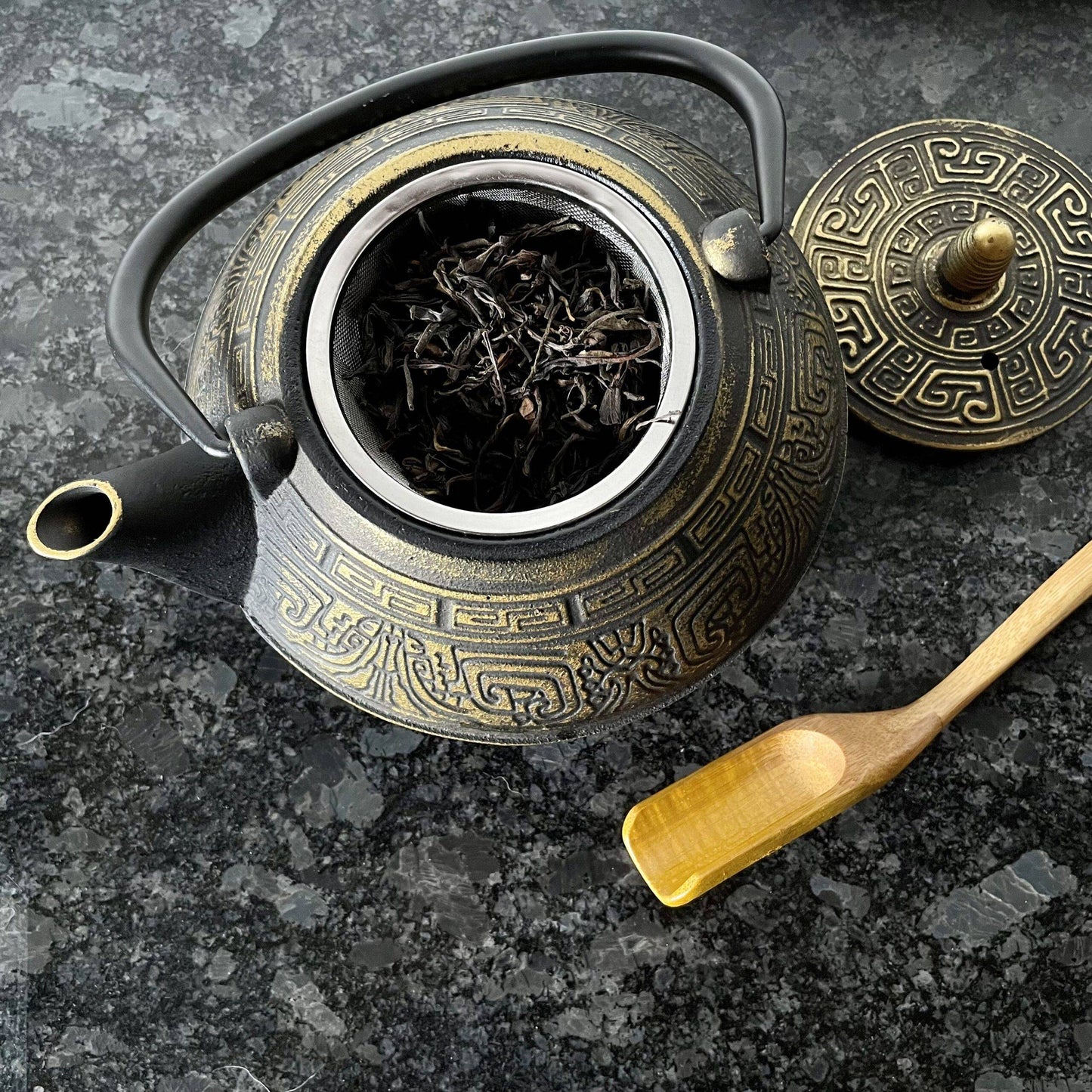 Cast-Iron Hobnail TeaPot - Traditional Japanese Tetsubin (Tetsu-Kyusu (鉄急須)) Black & Bronze Lidded TeaPot 580ml with Stainless Steel Infuser for Tea Brewing