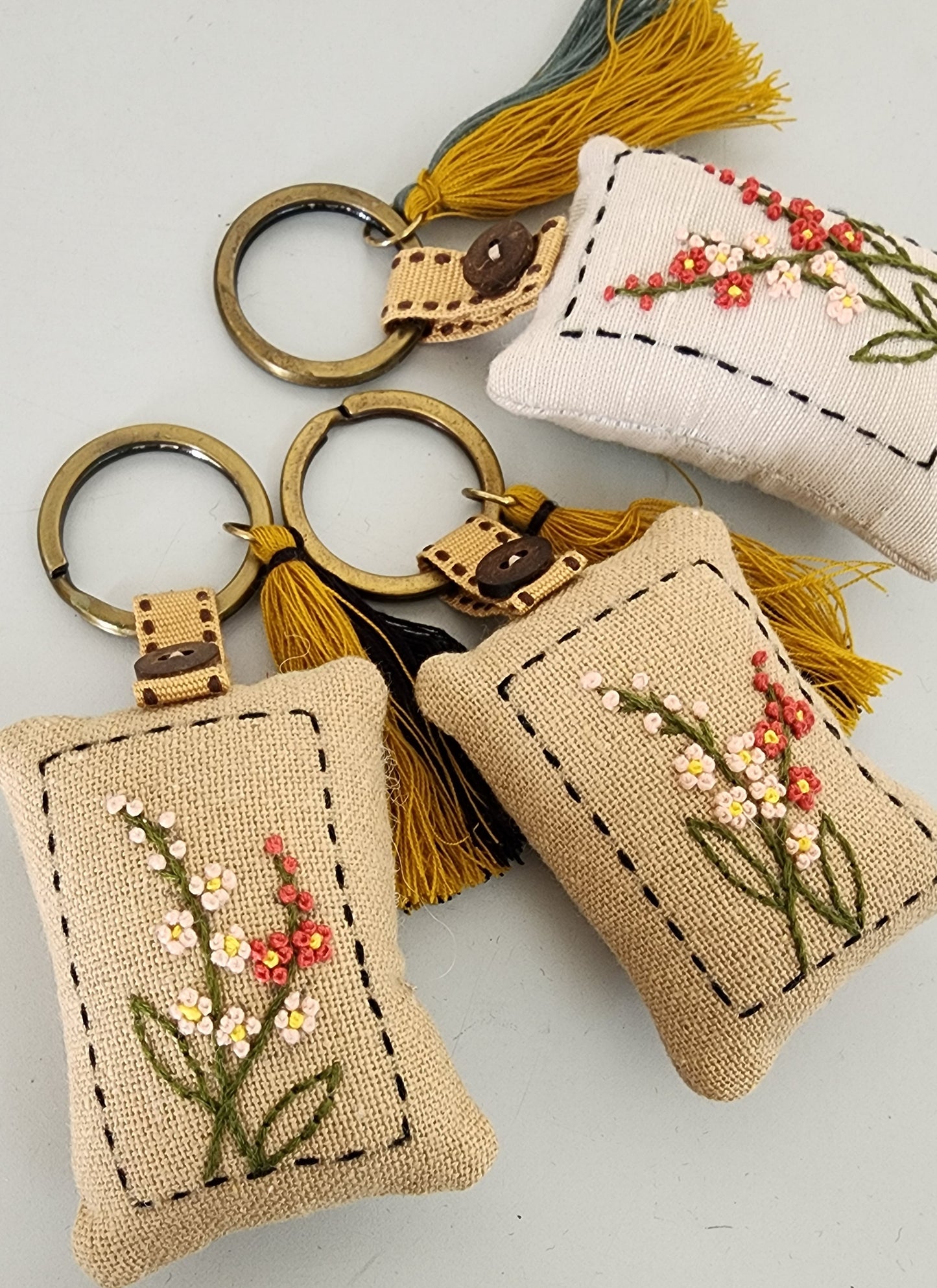 Ikali - Peach Red Flower - Hand-embroidered Keychain
