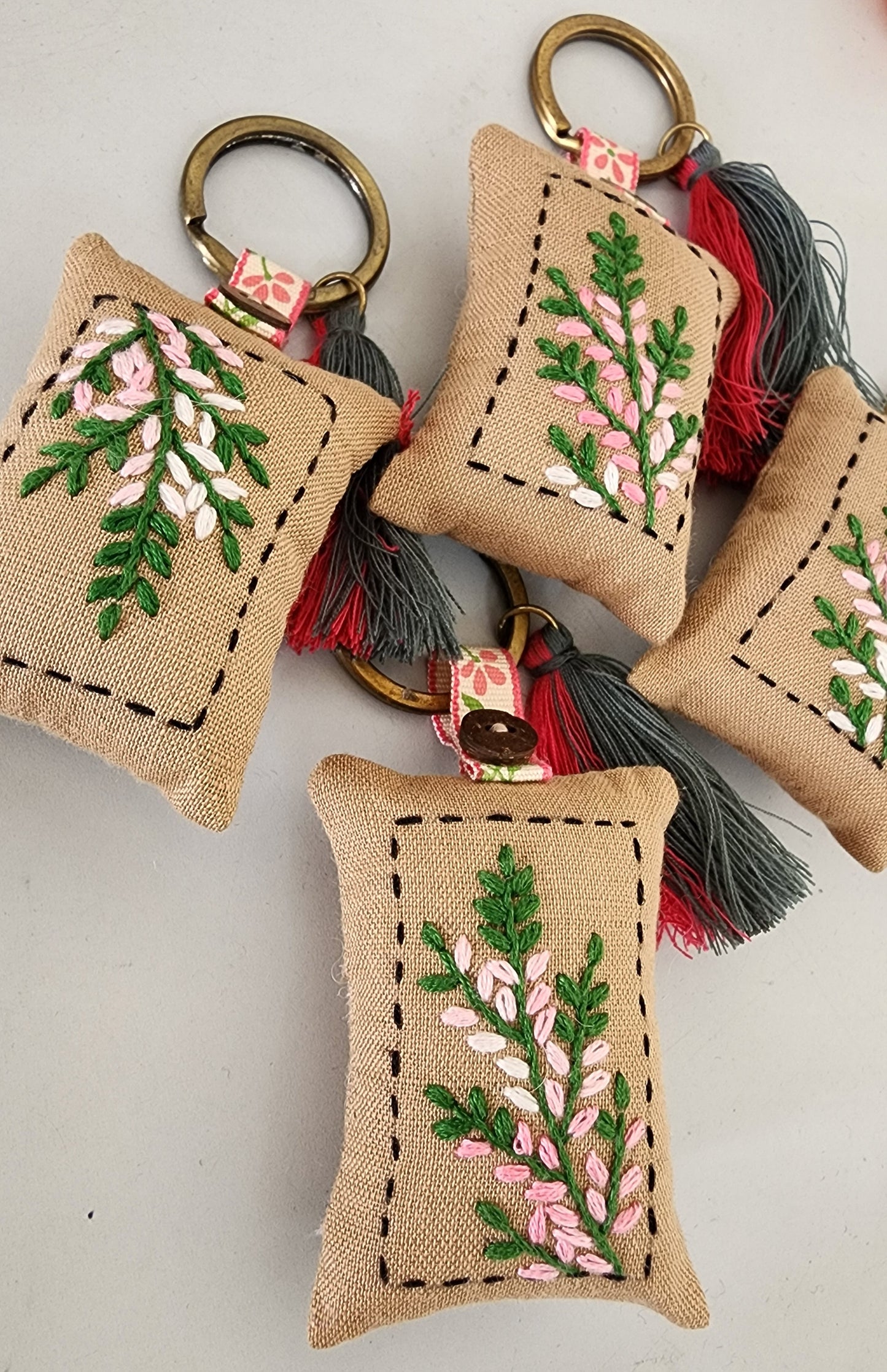 Ikali - Pink Ombre Leaves - Hand-embroidered Keychain