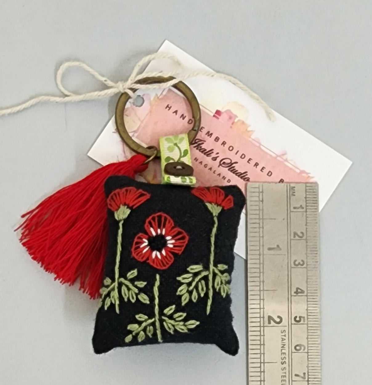 Ikali - Poppies - Hand-embroidered Keychain
