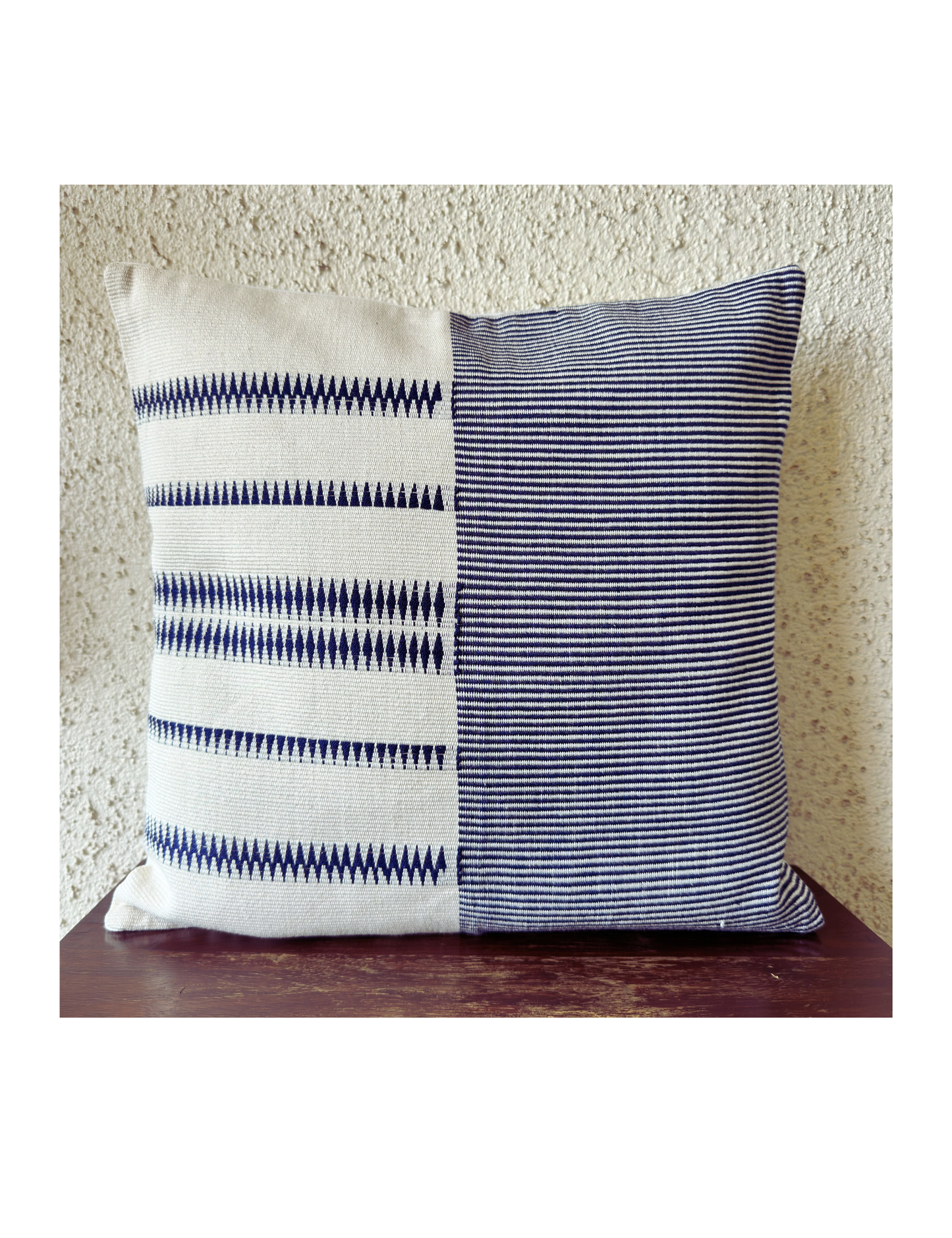 Chizami Weaves - Loin Loom Handwoven Cushion Cover Set in Blue Stripes & Motifs (Set of 2)