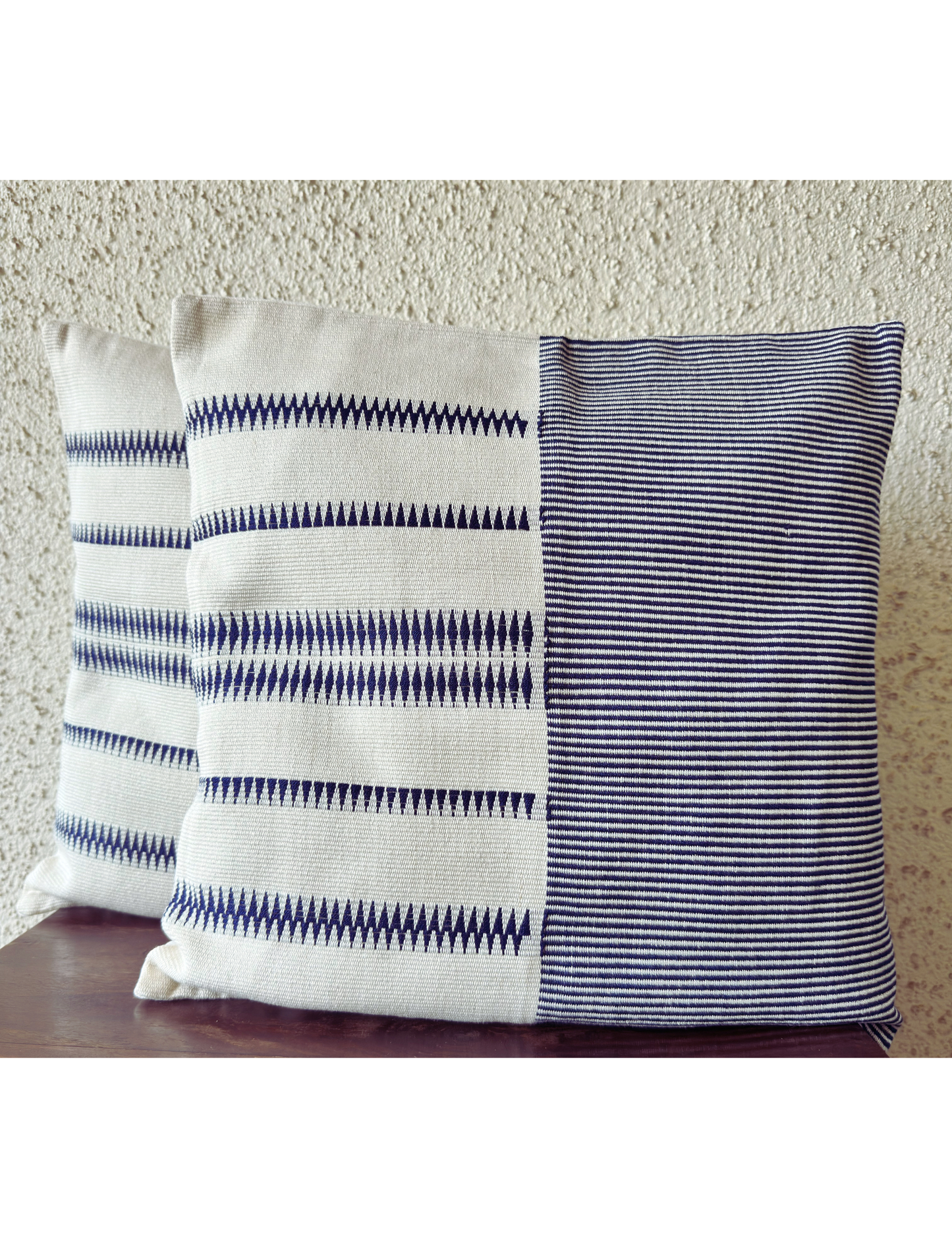 Chizami Weaves - Loin Loom Handwoven Cushion Cover Set in Blue Stripes & Motifs (Set of 2)
