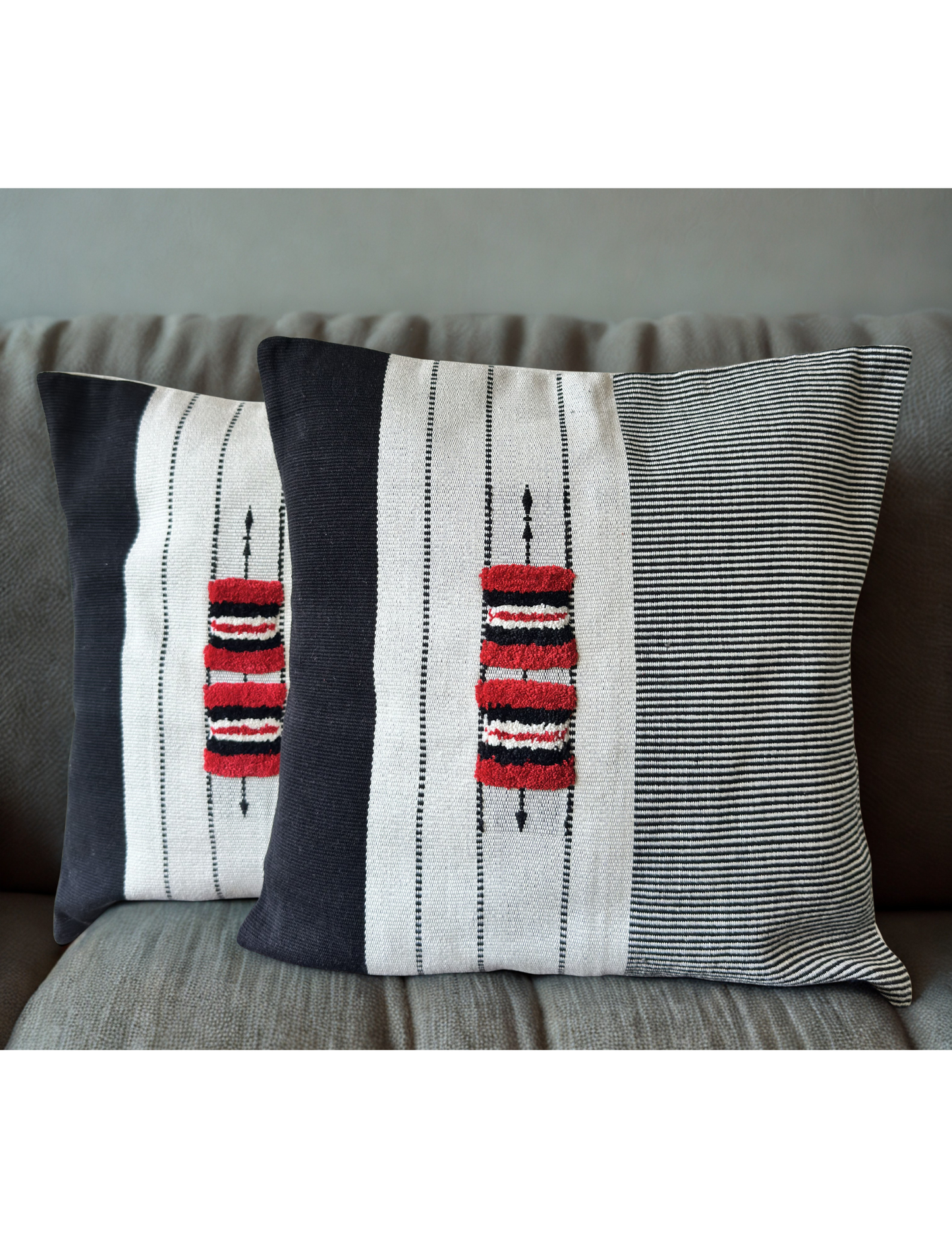 Chizami Weaves - Loin Loom Handwoven Cushion Cover Set with Naga Spear Motif - in White (Set of 2)