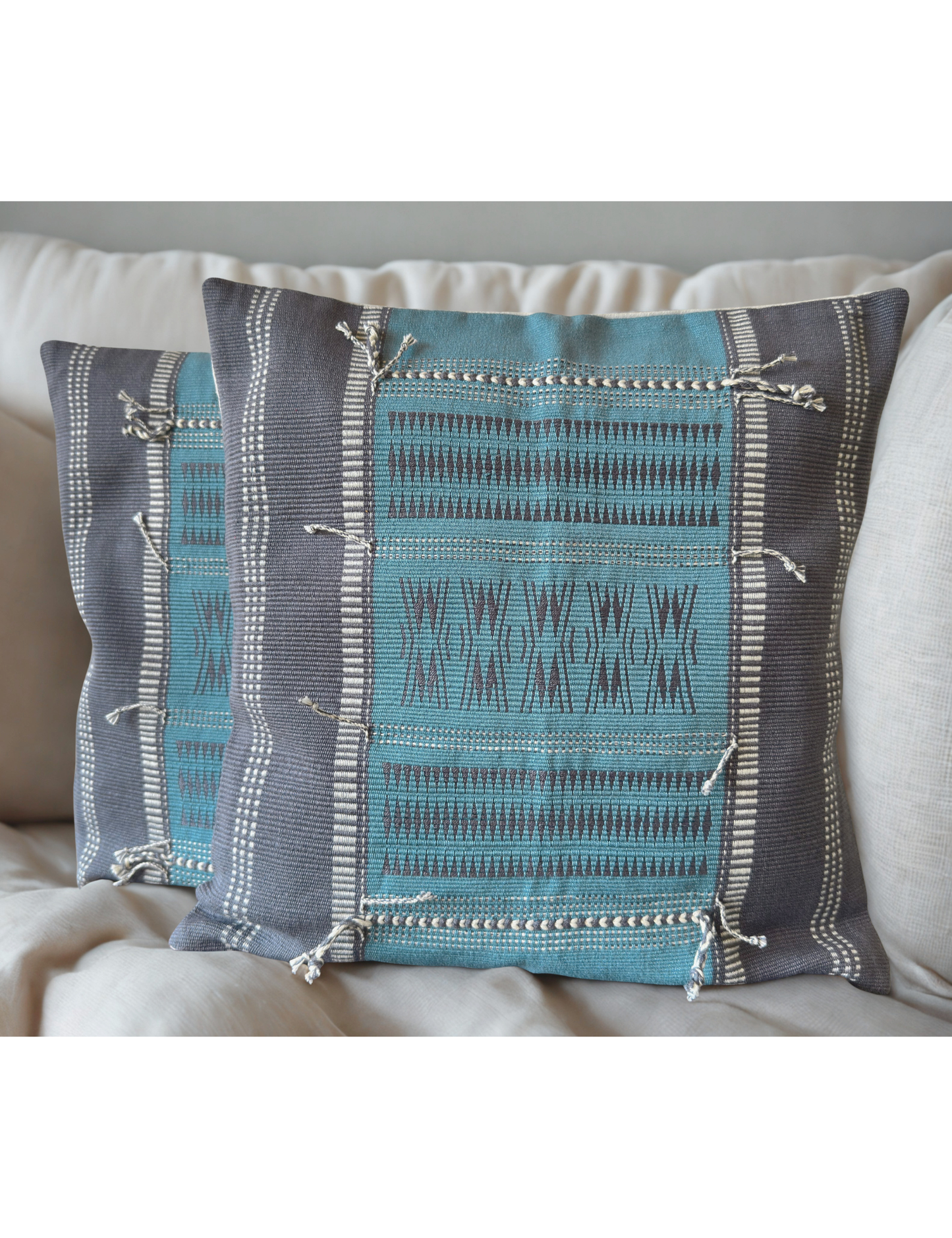 Chizami Weaves - Loin Loom Handwoven Cushion Cover Set in Powder Blue & Pigeon Grey (Set of 2)