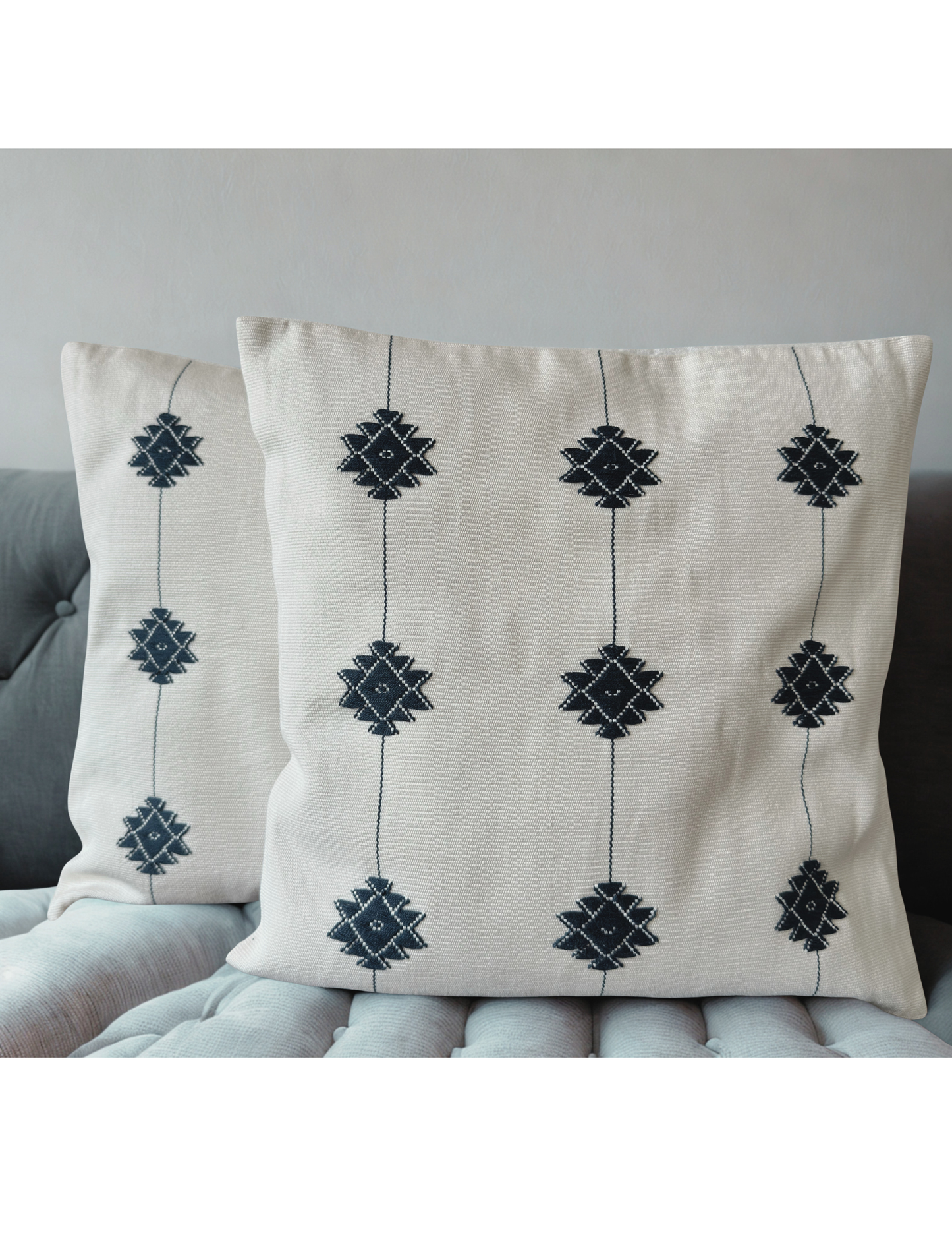 Chizami Weaves - Loin Loom Handwoven Cushion Cover Set in White with Black Motif (Single)