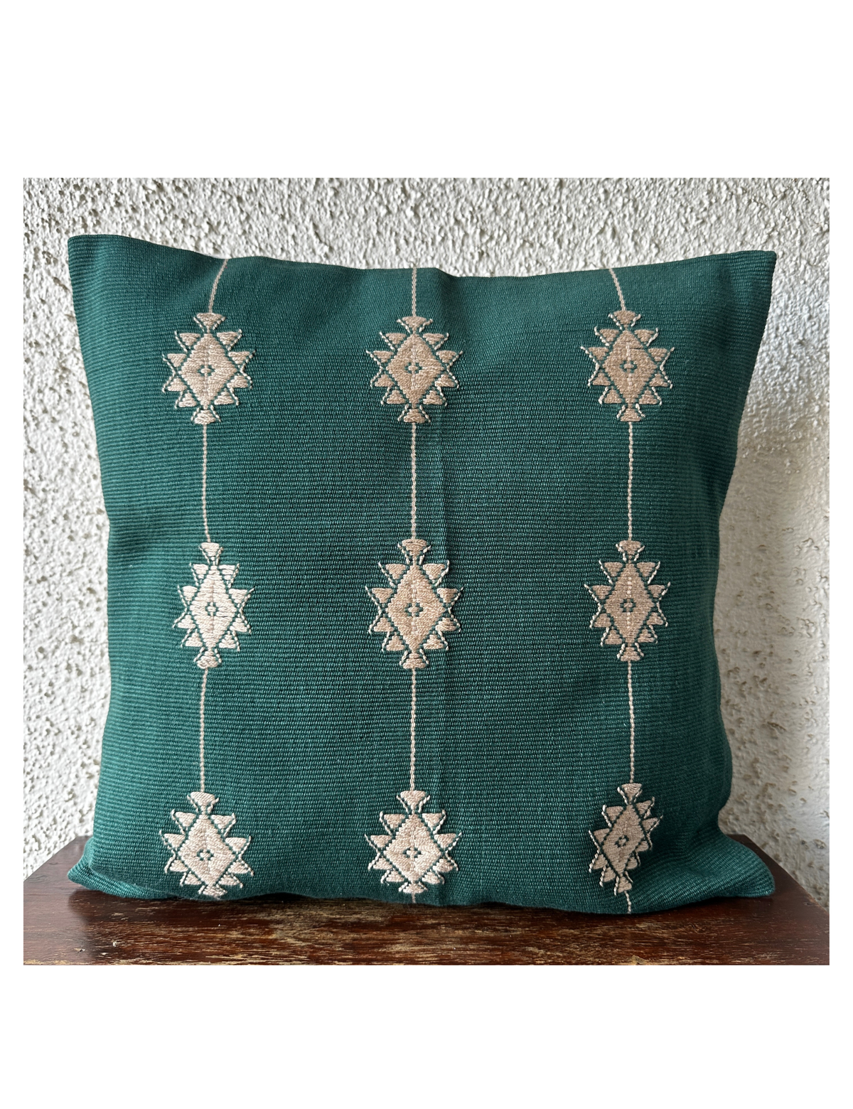 Chizami Weaves - Loin Loom Handwoven Cushion Cover Set in Deep Pine Green with Beige Motif (Set of 2)