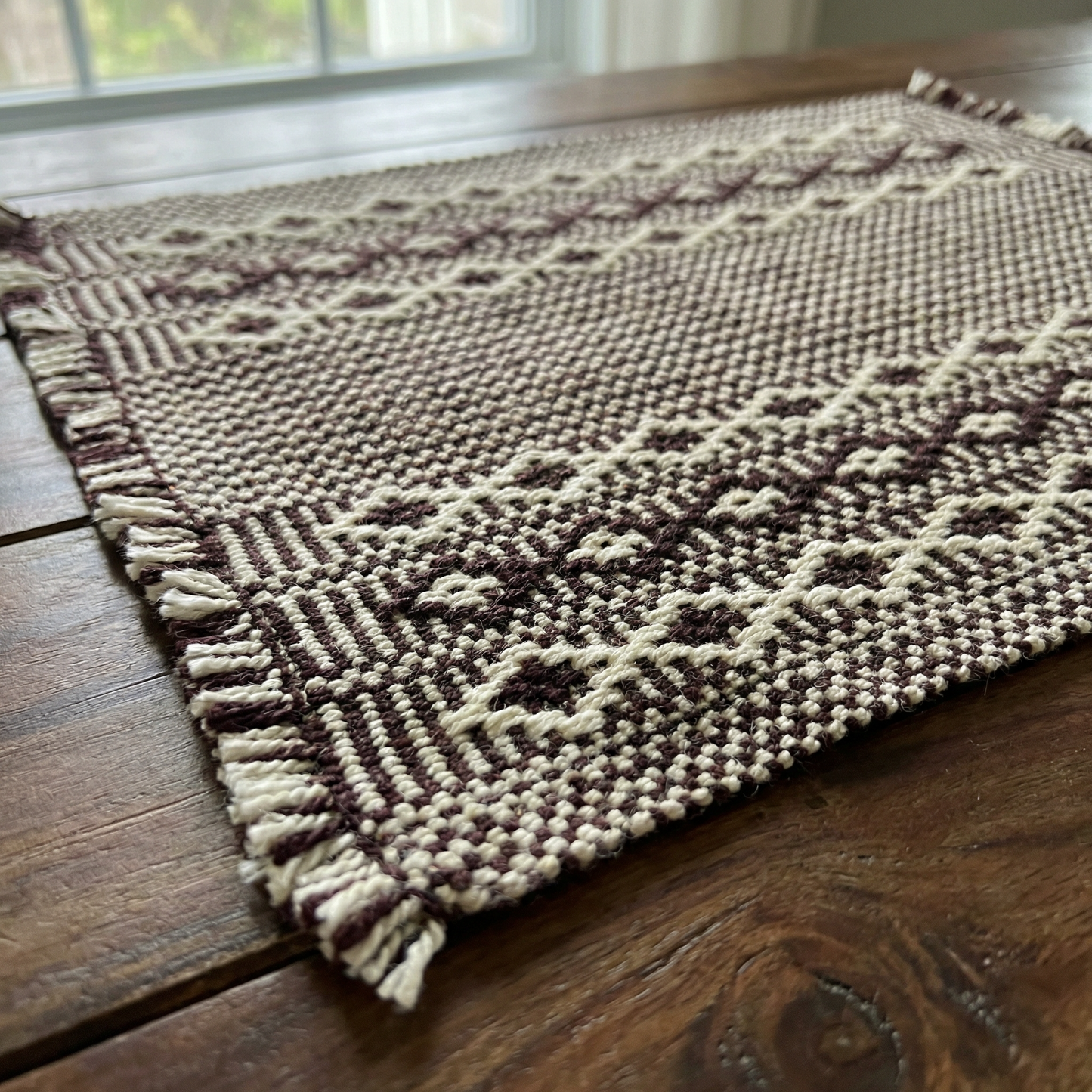 Loin Loom Handwoven Woollen Table Mat - Brown & Beige (Set of 6)