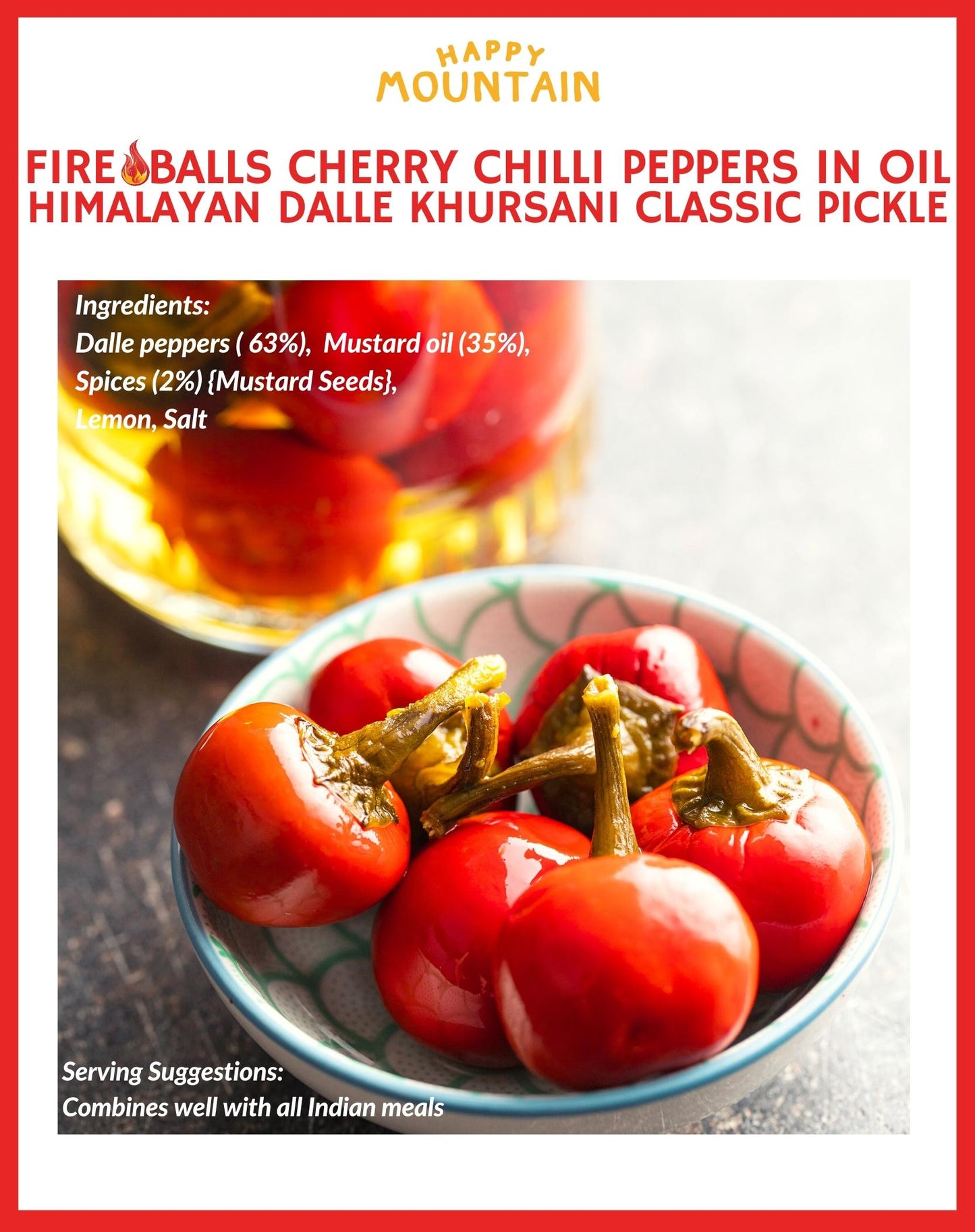 Happy Mountain™ - Fireballs™ - Cherry Chilli Peppers (Dalle Khursani) in Oil Twin Combo (x 2)