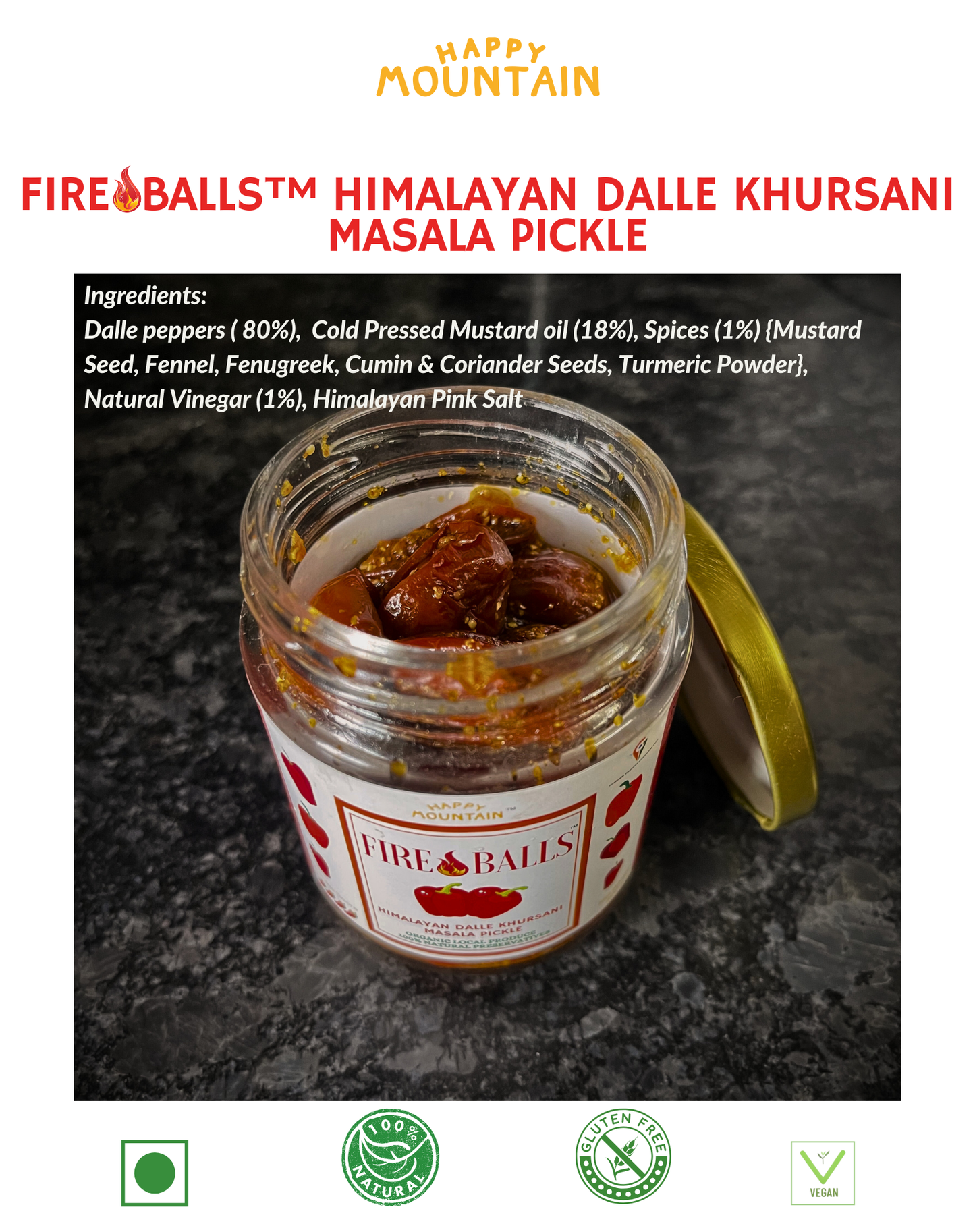 Happy Mountain™ - Fireballs™ - Cherry Chilli Peppers (Dalle Khursani) Masala Pickle Twin Combo (x 2)