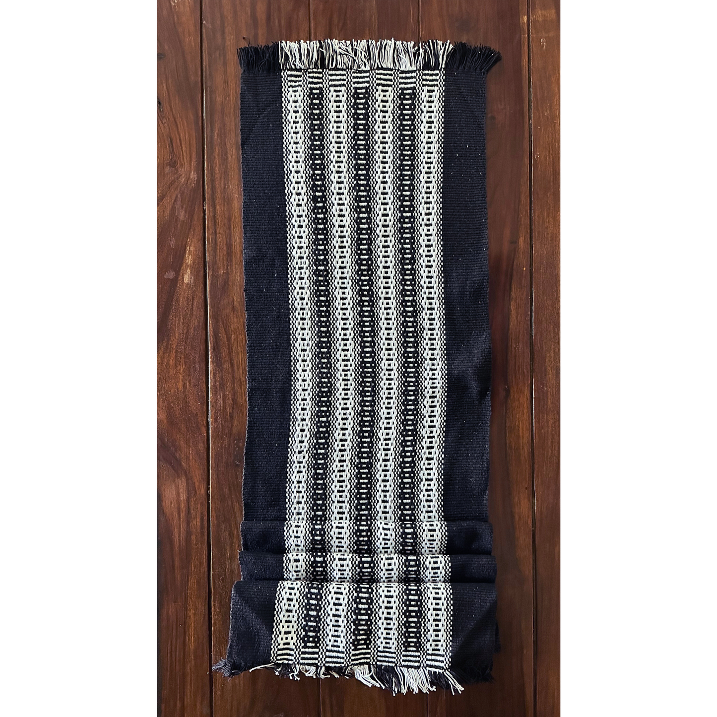 Loin Loom Handwoven Table Set: Runner & 6 Table Mats in Black & White